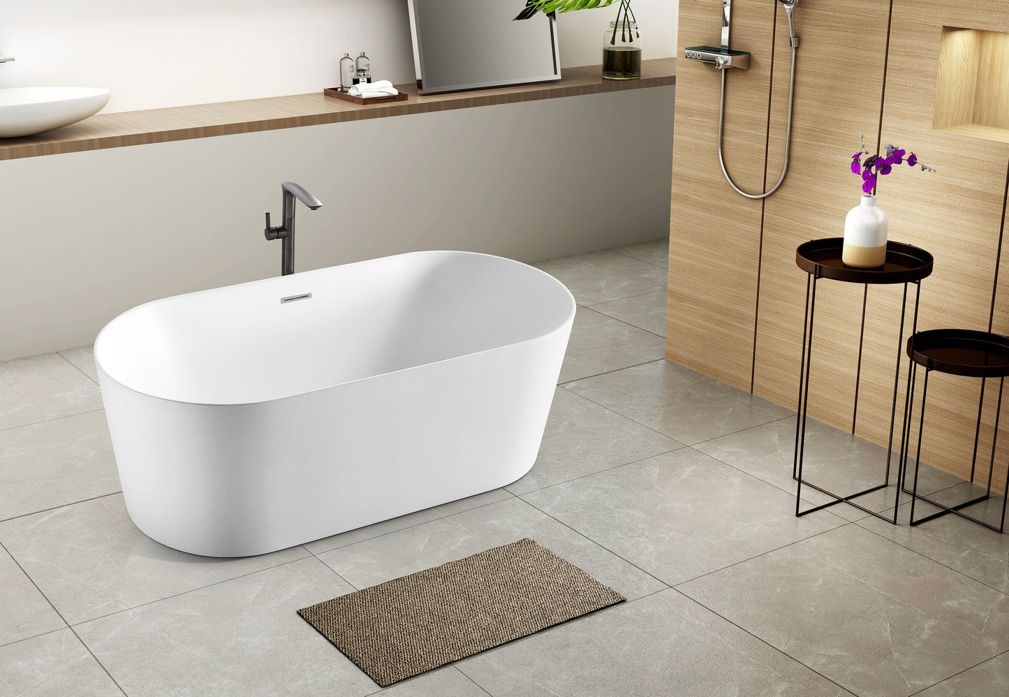 CD 60-inch BT-03 Matte White Modern Freestanding Bathtub (Acrylic)