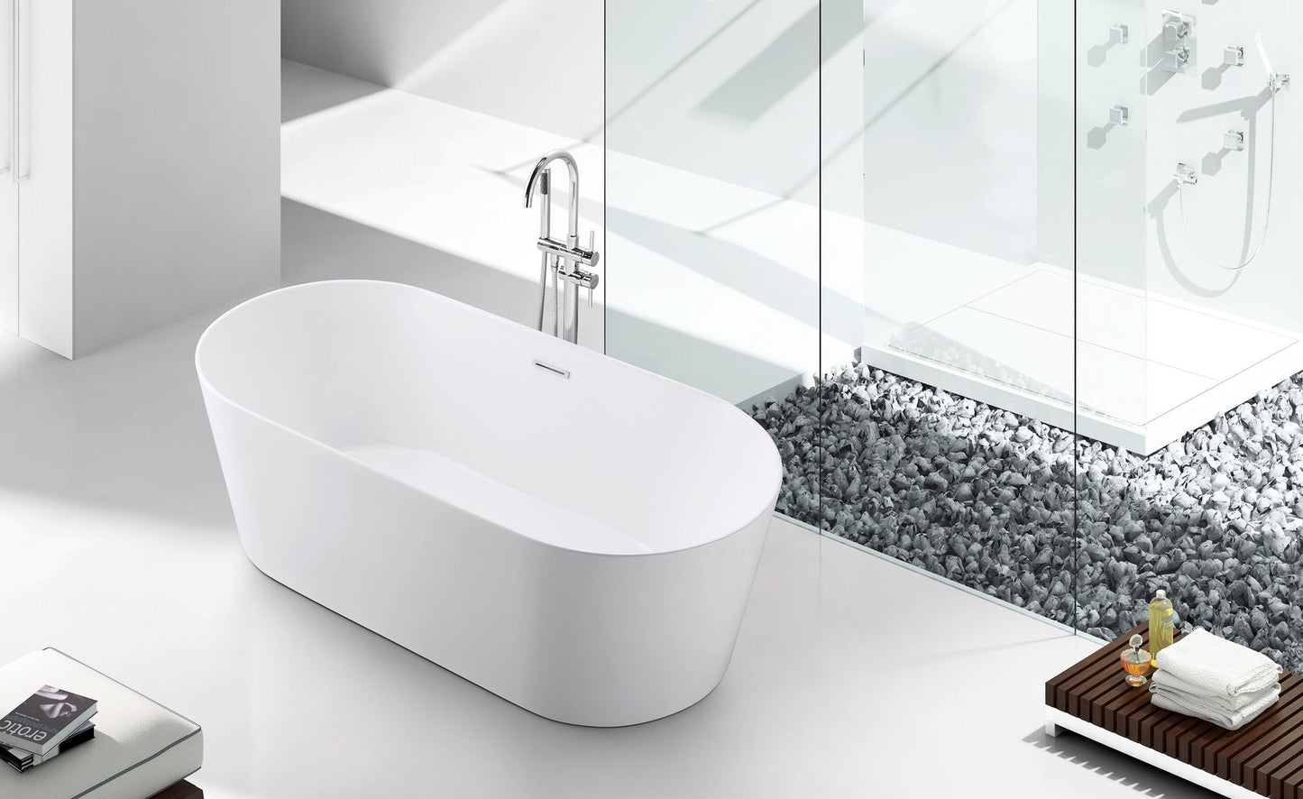CD 60-inch BT-03 Gloss White Modern Freestanding Bathtub (Acrylic)