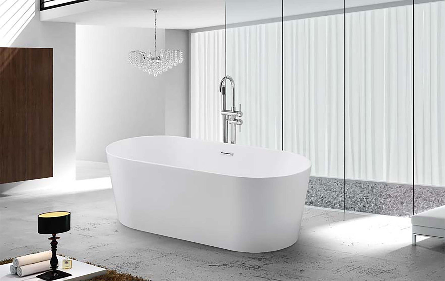 CD 60-inch BT-03 Gloss White Modern Freestanding Bathtub (Acrylic)