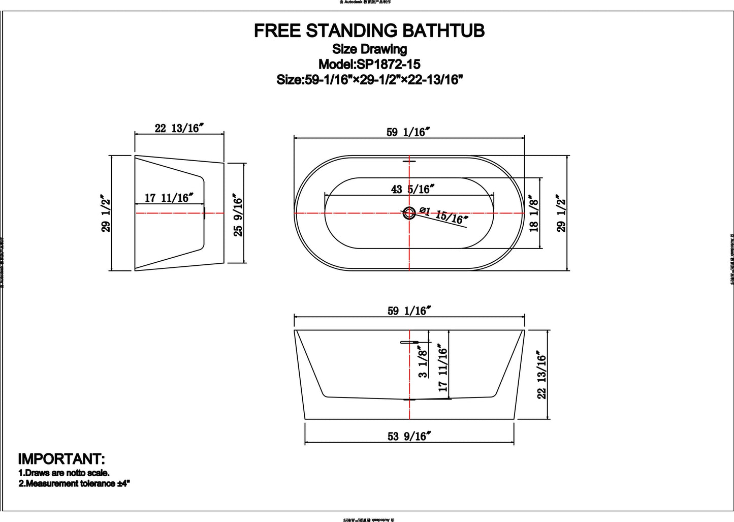 CD 60-inch BT-03 Gloss White Modern Freestanding Bathtub (Acrylic)