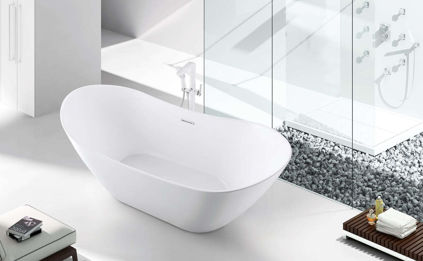 CD 60-inch BT-06 Gloss White Modern Freestanding Bathtub (Acrylic)