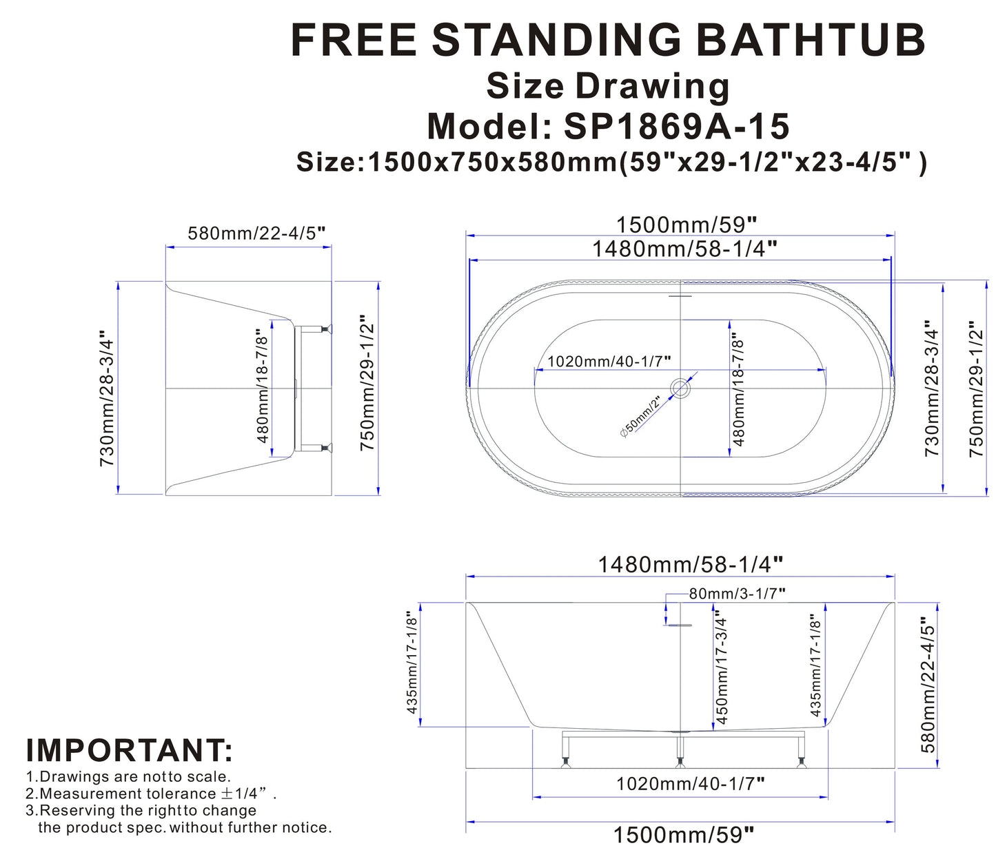 CD 60-inch SP-1869 Matte White Modern Freestanding Bathtub (Acrylic)