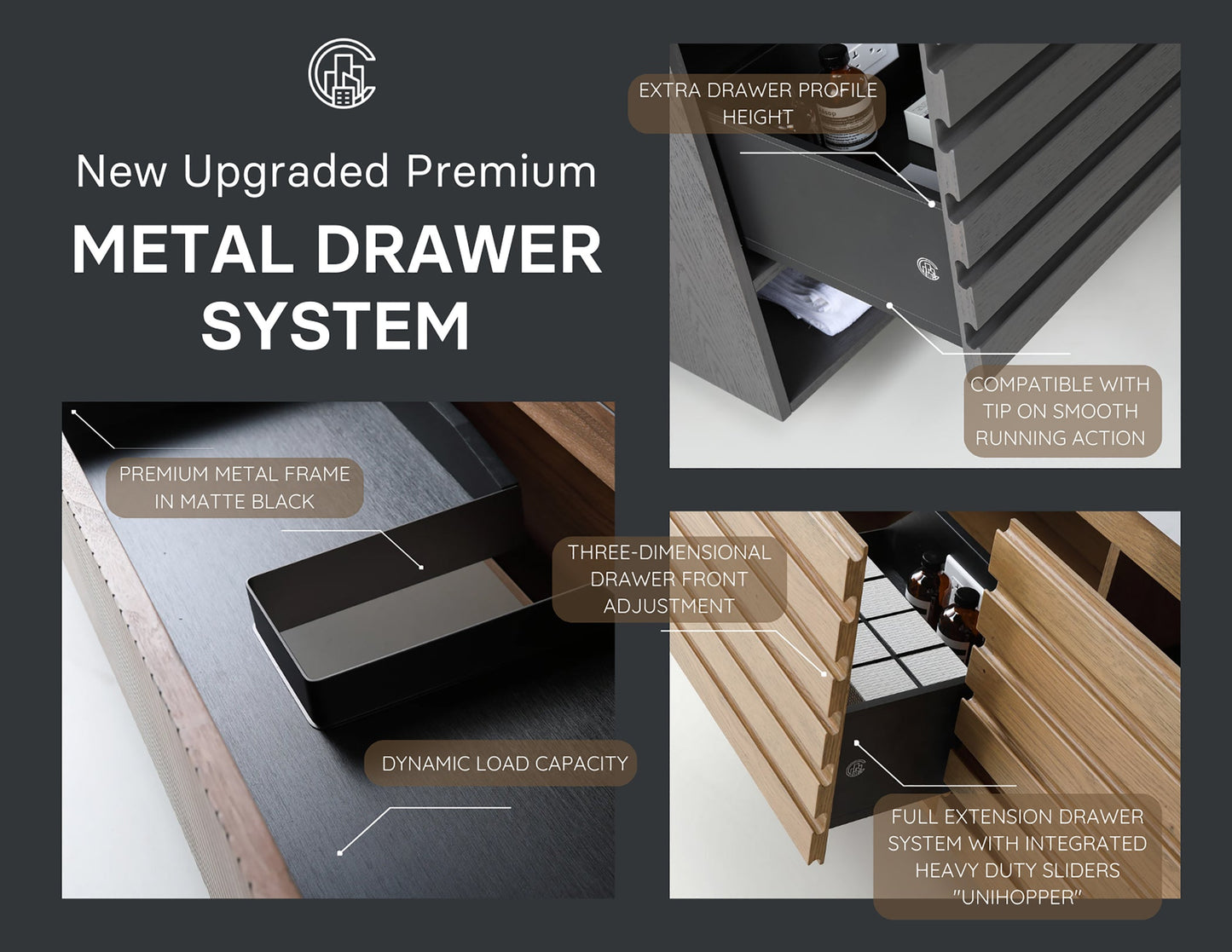 OCALA 60” MAPLE WALL MOUNT MODERN BATHROOM VANITY (LEFT SINK/RIGHT SINK/DOUBLE SINK)