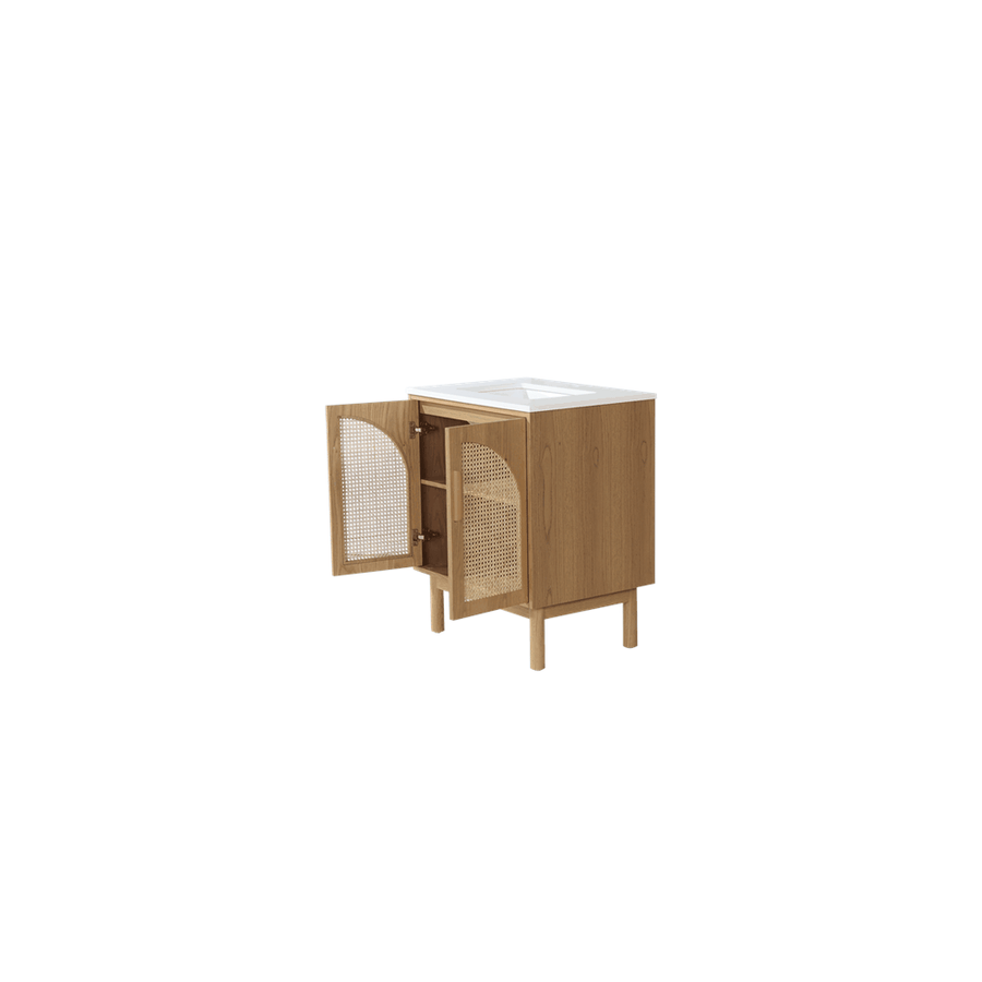 NARA 30” PECAN OAK MID-CENTURY FREESTANDING BATHROOM VANITY