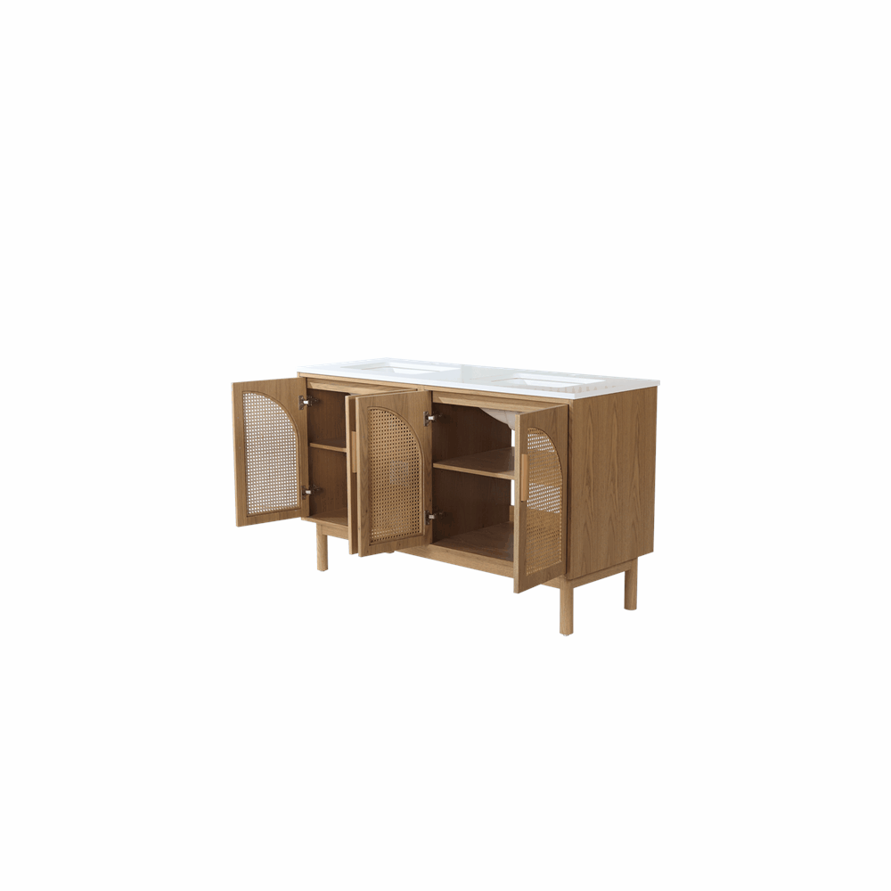 NARA 60” PECAN OAK MID-CENTURY FREESTANDING BATHROOM VANITY