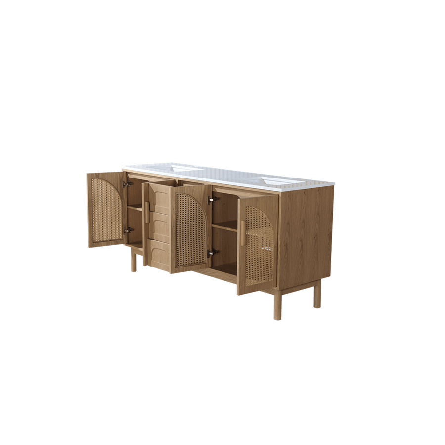 NARA 72” PECAN OAK MID-CENTURY FREESTANDING BATHROOM VANITY