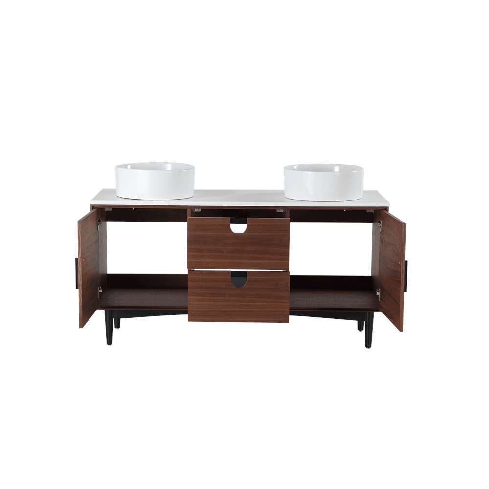 PORTREE 72” WALNUT MID-CENTURY FREESTANDING BATHROOM VANITY