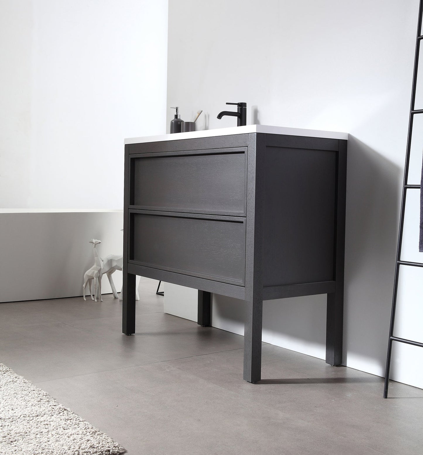 ANNECY 36” CHARCOAL OAK FREESTANDING MODERN BATHROOM VANITY