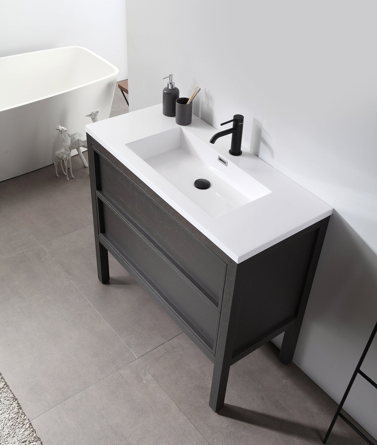 ANNECY 36” CHARCOAL OAK FREESTANDING MODERN BATHROOM VANITY