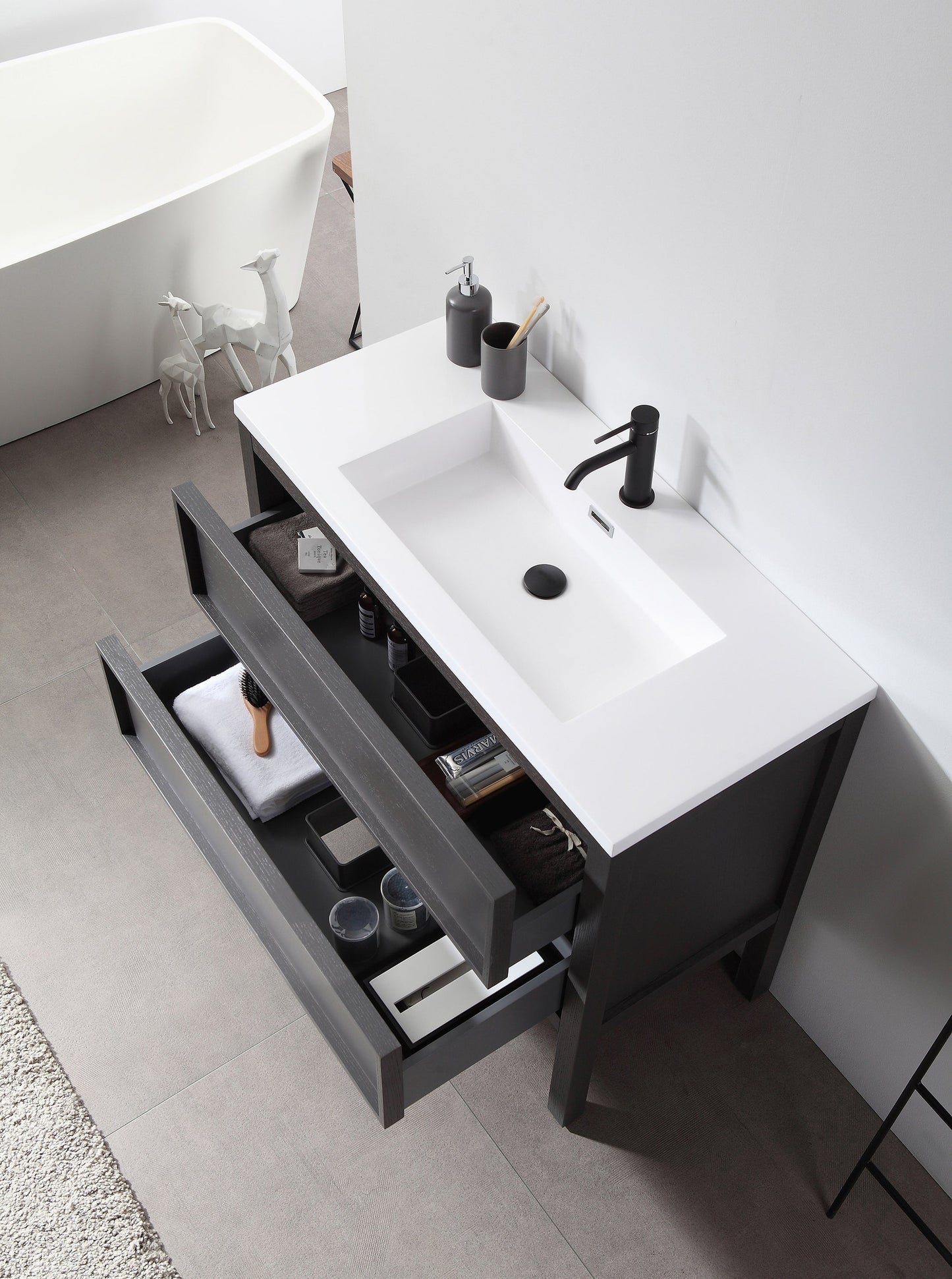 ANNECY 36” CHARCOAL OAK FREESTANDING MODERN BATHROOM VANITY
