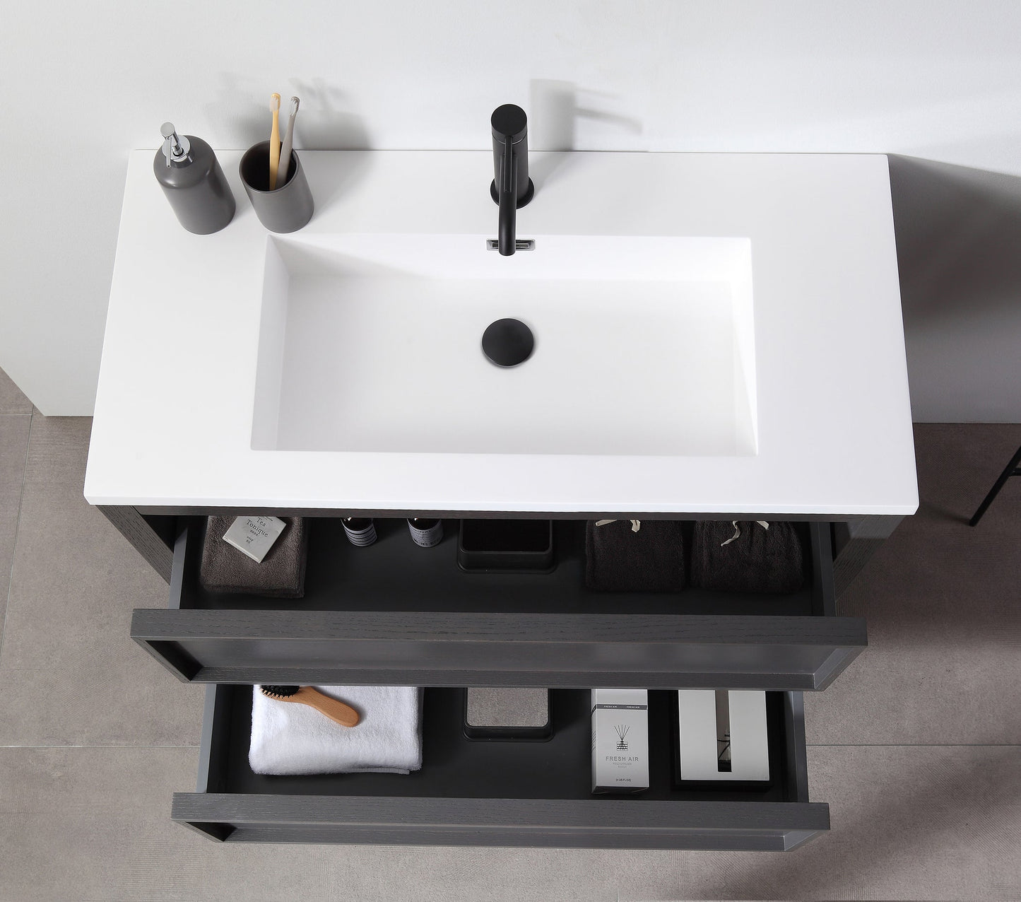 ANNECY 36” CHARCOAL OAK FREESTANDING MODERN BATHROOM VANITY