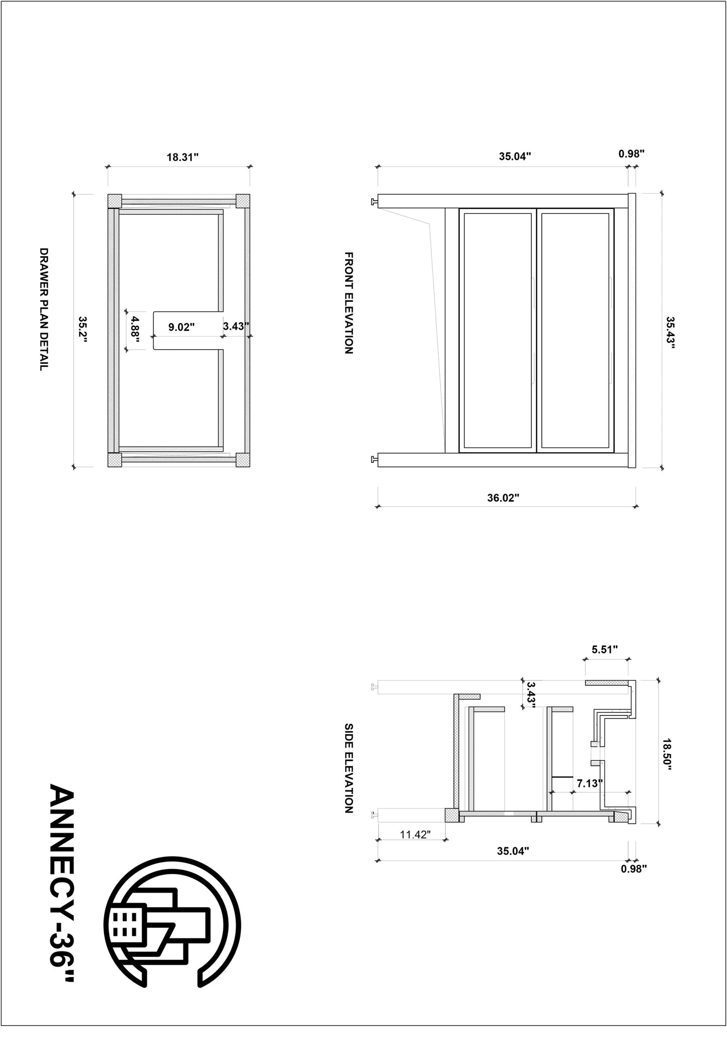ANNECY 36” DARK WALNUT FREESTANDING MODERN BATHROOM VANITY