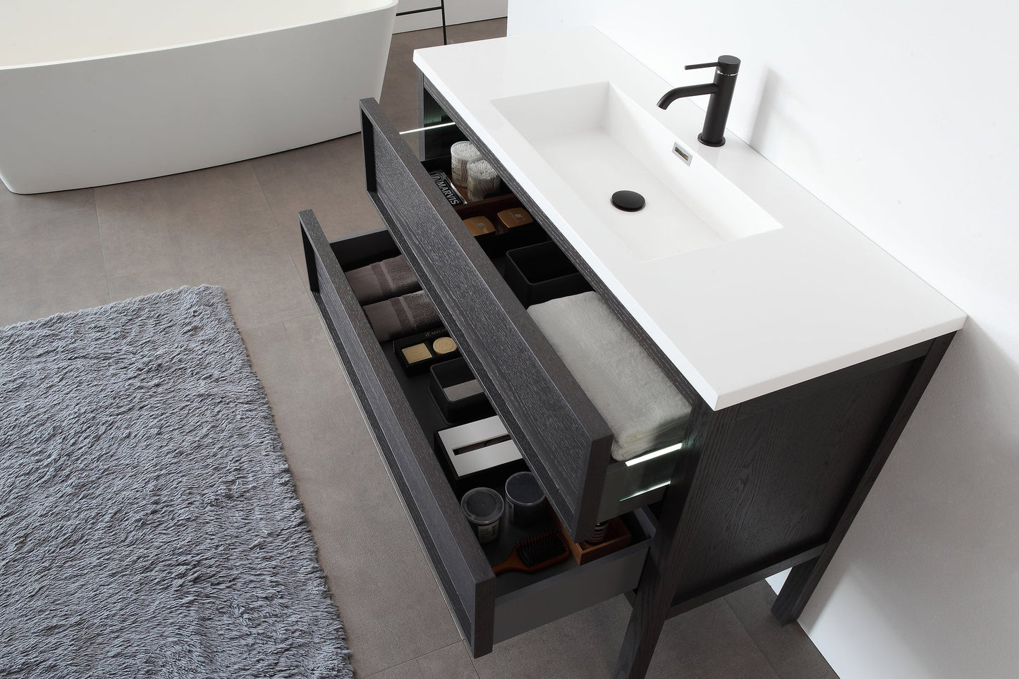 ANNECY 48” CHARCOAL OAK FREESTANDING MODERN BATHROOM VANITY