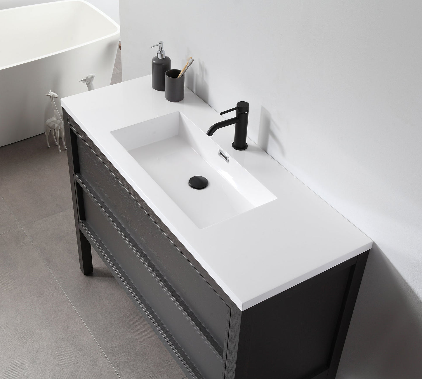 ANNECY 48” CHARCOAL OAK FREESTANDING MODERN BATHROOM VANITY