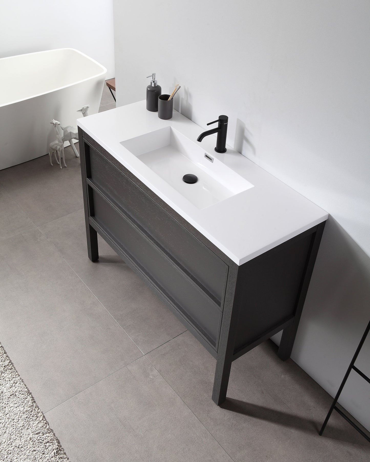ANNECY 48” CHARCOAL OAK FREESTANDING MODERN BATHROOM VANITY