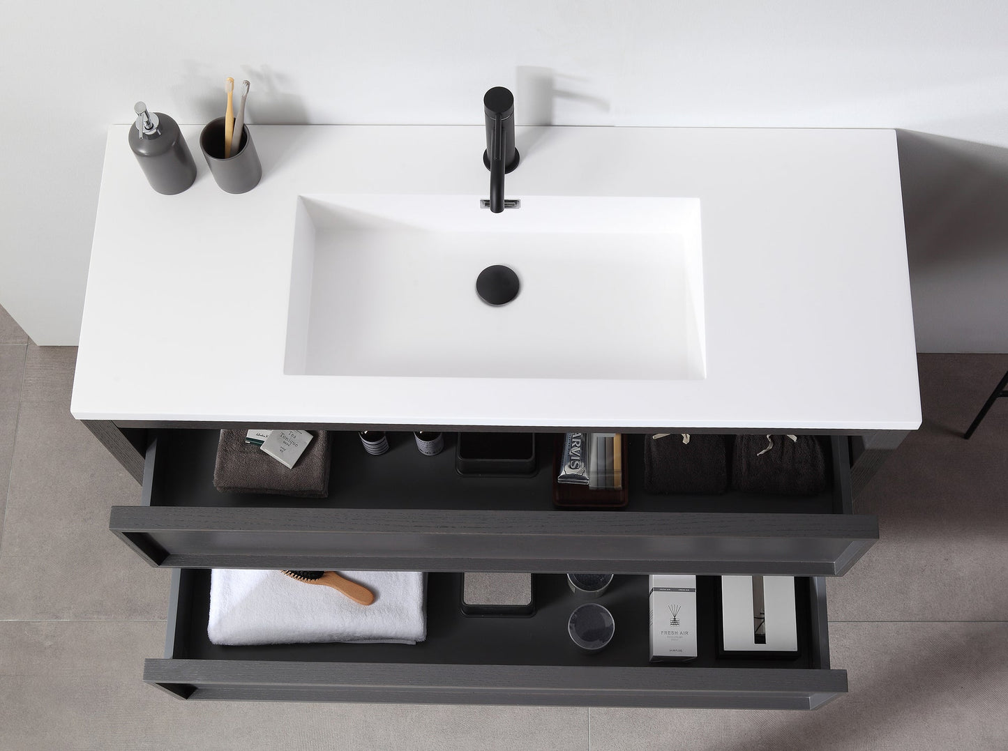 ANNECY 48” CHARCOAL OAK FREESTANDING MODERN BATHROOM VANITY