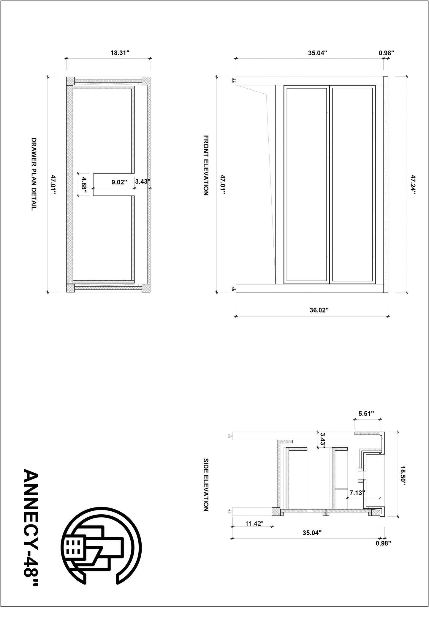 ANNECY 48” DARK WALNUT FREESTANDING MODERN BATHROOM VANITY