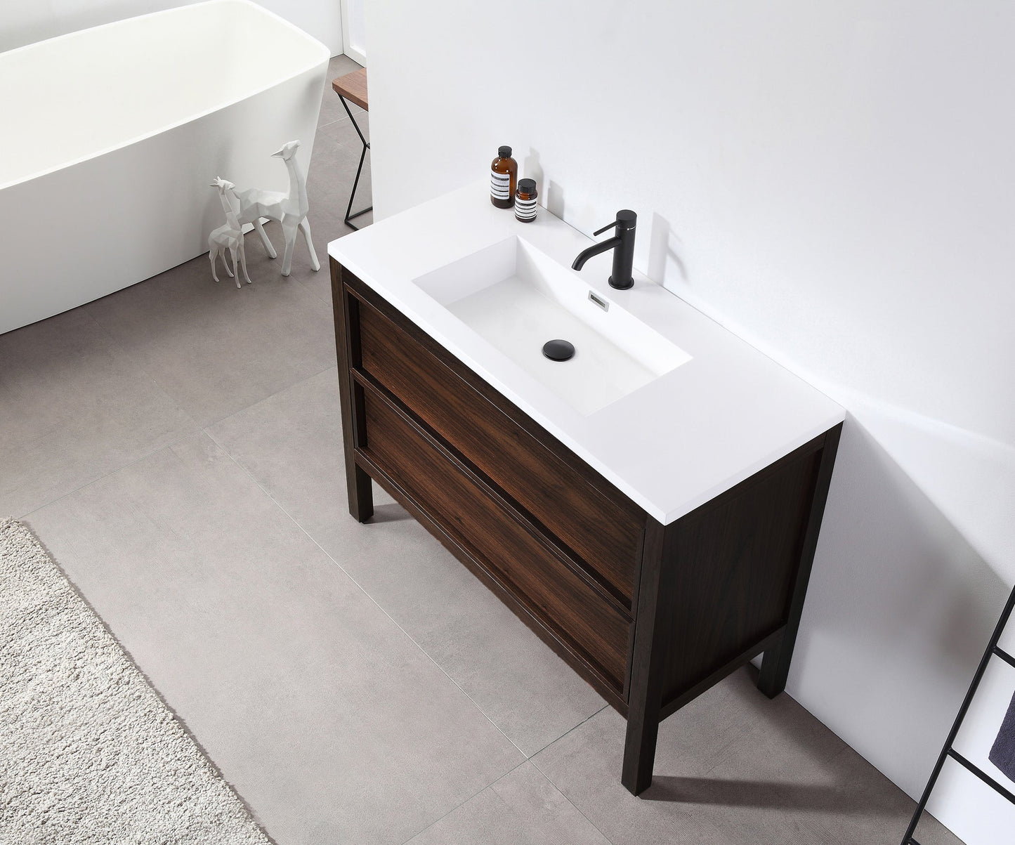 ANNECY 48” DARK WALNUT FREESTANDING MODERN BATHROOM VANITY