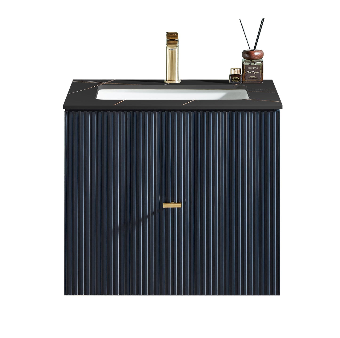 BARCELONA 24” DARK BLUE WALL MOUNT MODERN BATHROOM VANITY (BLACK COUNTERTOP)