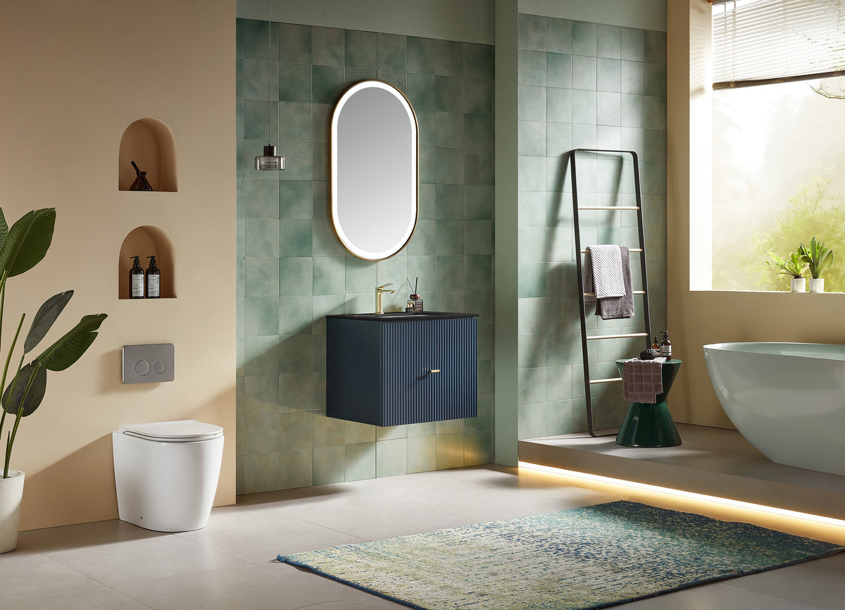 BARCELONA 24” DARK BLUE WALL MOUNT MODERN BATHROOM VANITY (BLACK COUNTERTOP)