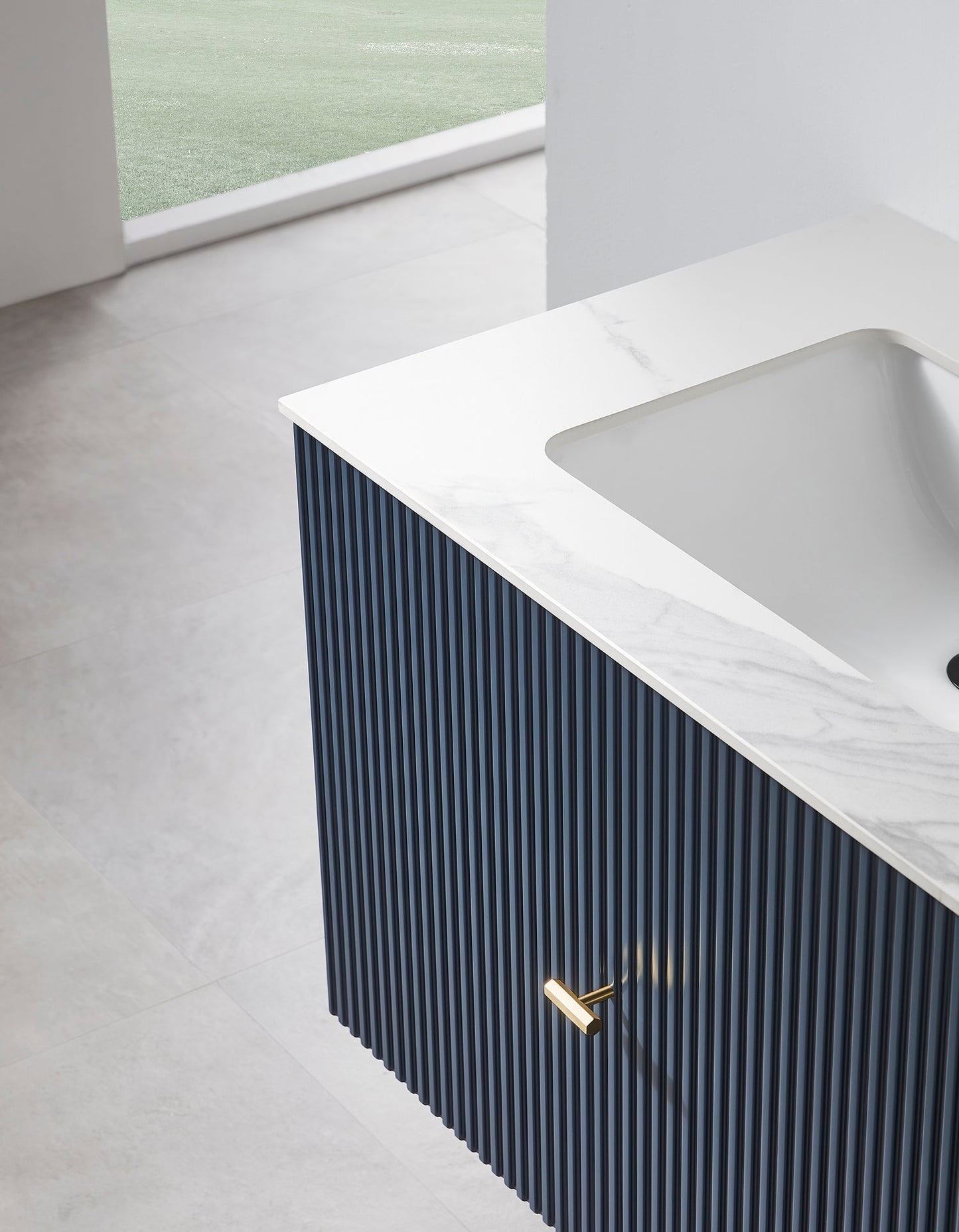 BARCELONA 30” DARK BLUE WALL MOUNT MODERN BATHROOM VANITY (WHITE COUNTERTOP)