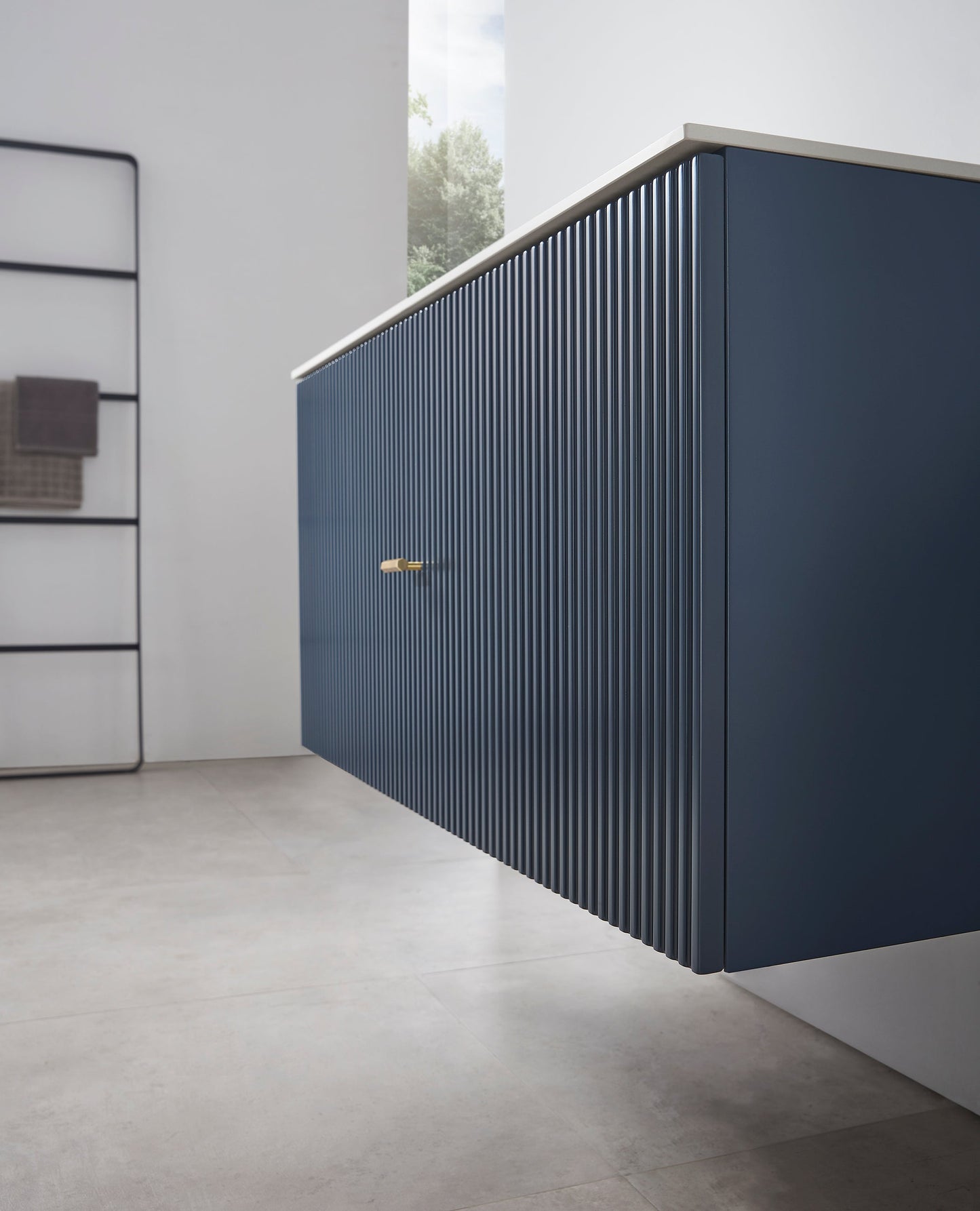 BARCELONA 42” DARK BLUE WALL MOUNT MODERN BATHROOM VANITY (WHITE COUNTERTOP)