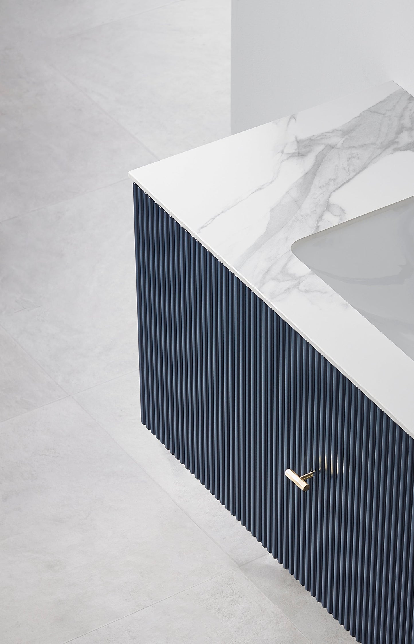 BARCELONA 42” DARK BLUE WALL MOUNT MODERN BATHROOM VANITY (WHITE COUNTERTOP)