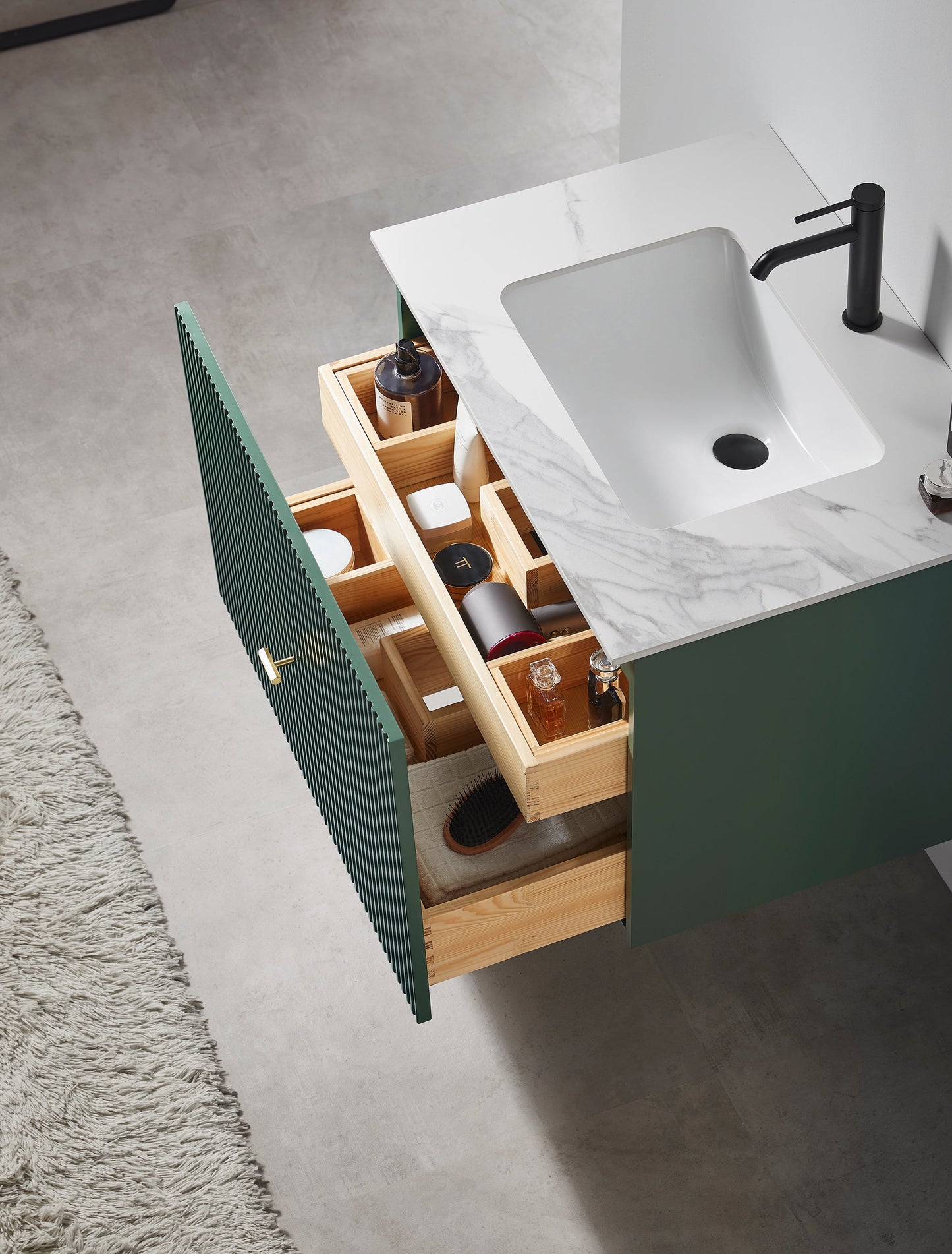 BARCELONA 30” FOREST GREEN WALL MOUNT MODERN BATHROOM VANITY (WHITE COUNTERTOP)
