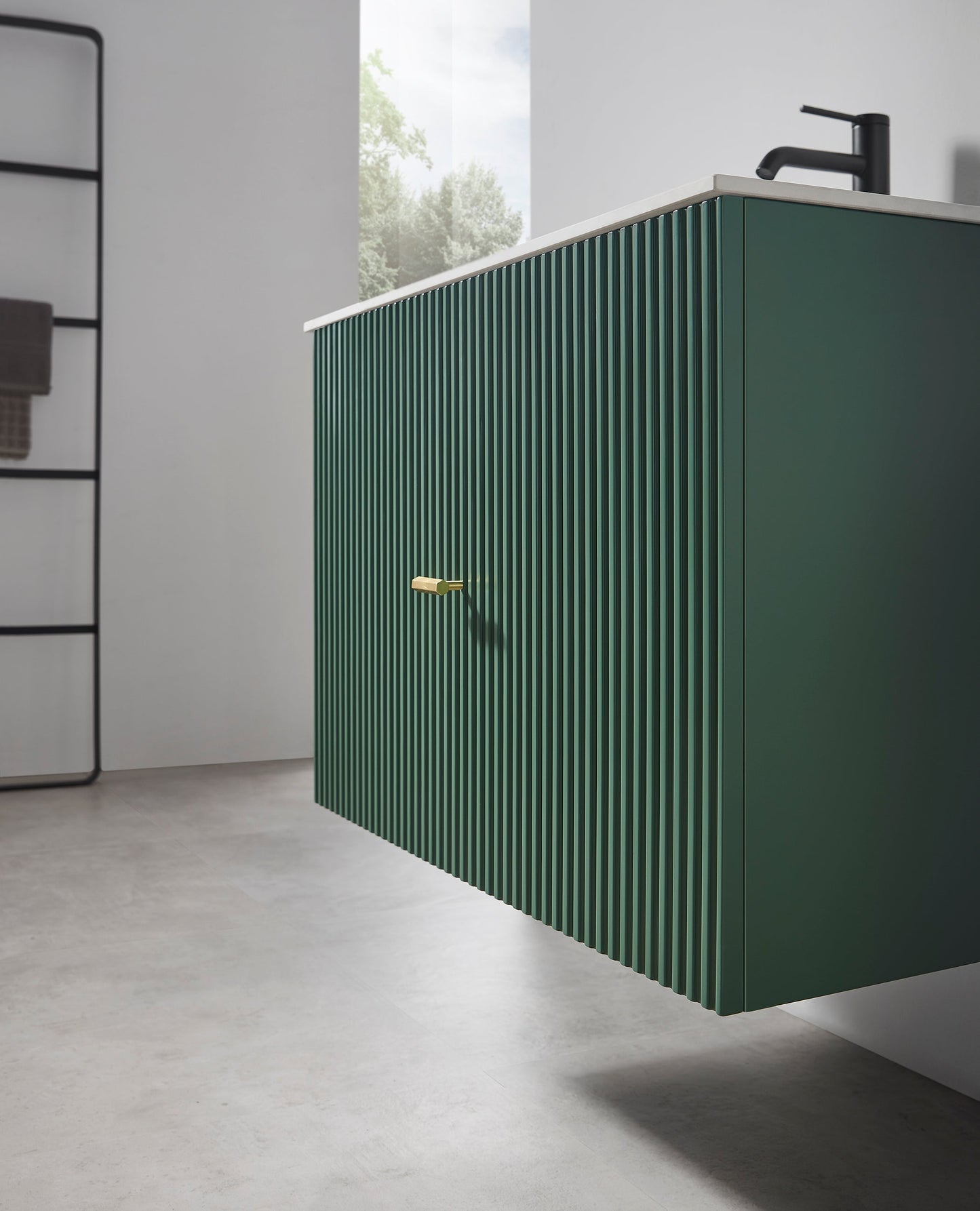 BARCELONA 30” FOREST GREEN WALL MOUNT MODERN BATHROOM VANITY (WHITE COUNTERTOP)