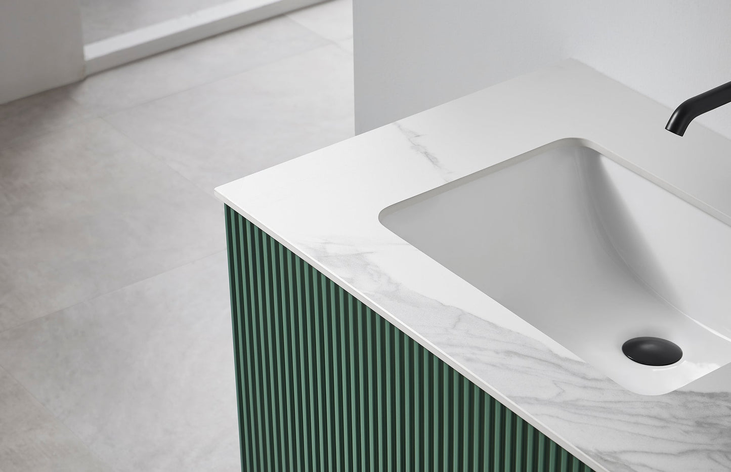 BARCELONA 30” FOREST GREEN WALL MOUNT MODERN BATHROOM VANITY (WHITE COUNTERTOP)