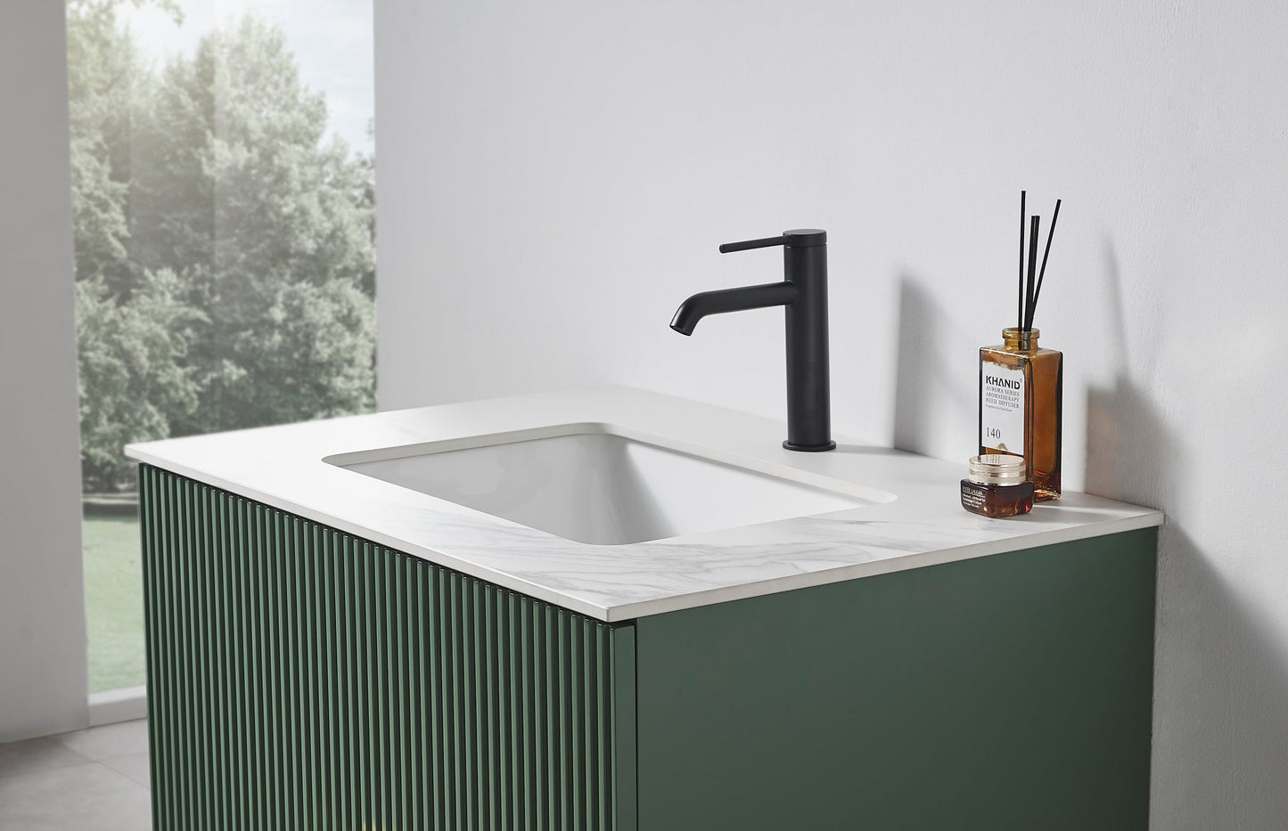 BARCELONA 30” FOREST GREEN WALL MOUNT MODERN BATHROOM VANITY (WHITE COUNTERTOP)