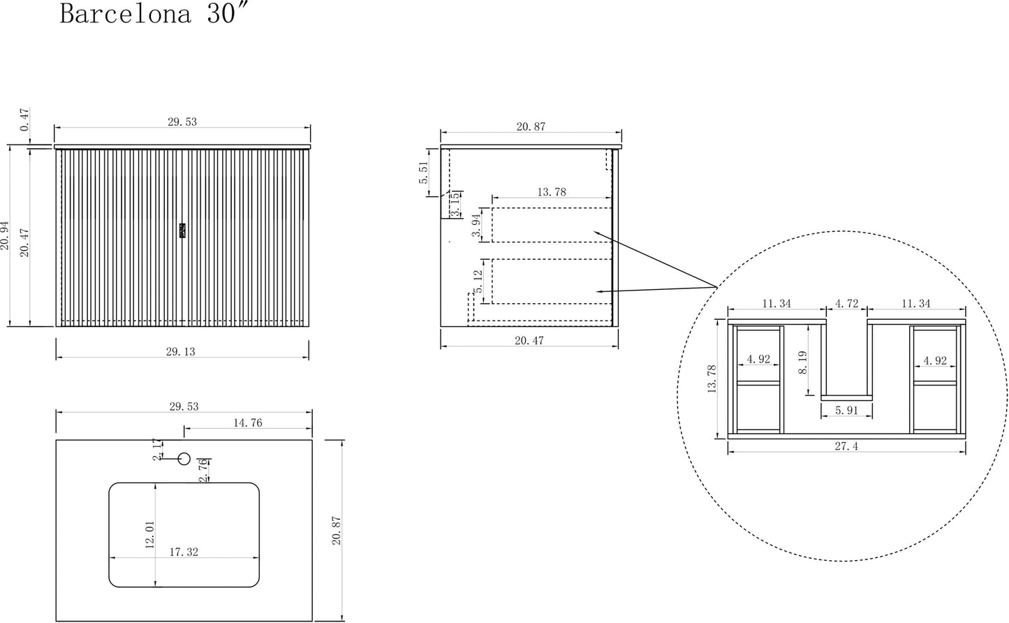 BARCELONA 30” FOREST GREEN WALL MOUNT MODERN BATHROOM VANITY (BLACK COUNTERTOP)