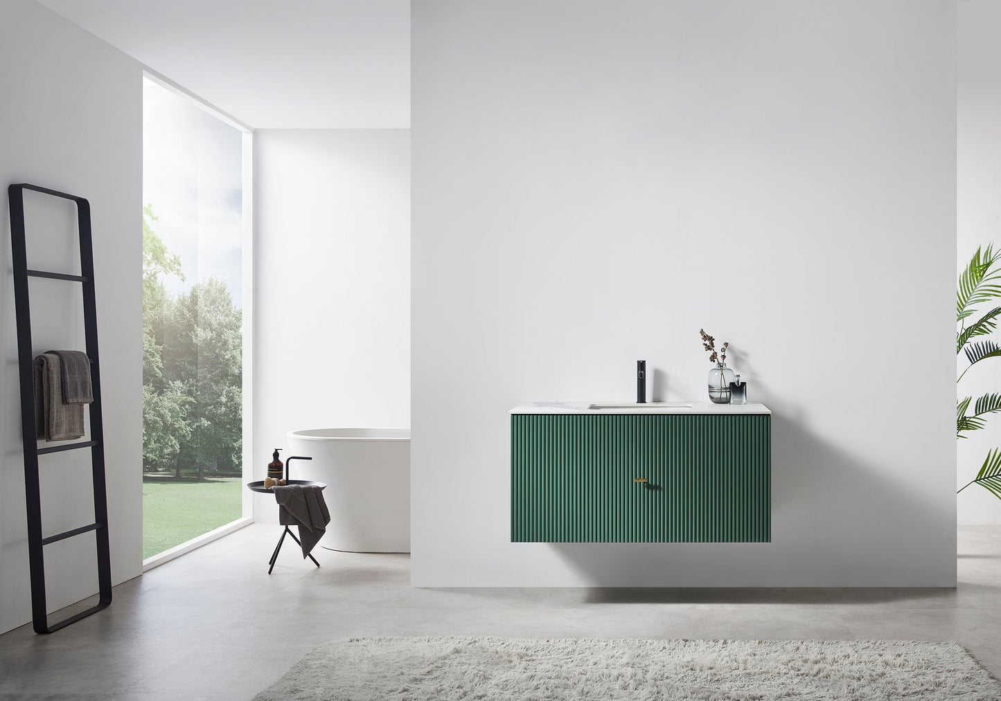 BARCELONA 42” FOREST GREEN WALL MOUNT MODERN BATHROOM VANITY (WHITE COUNTERTOP)