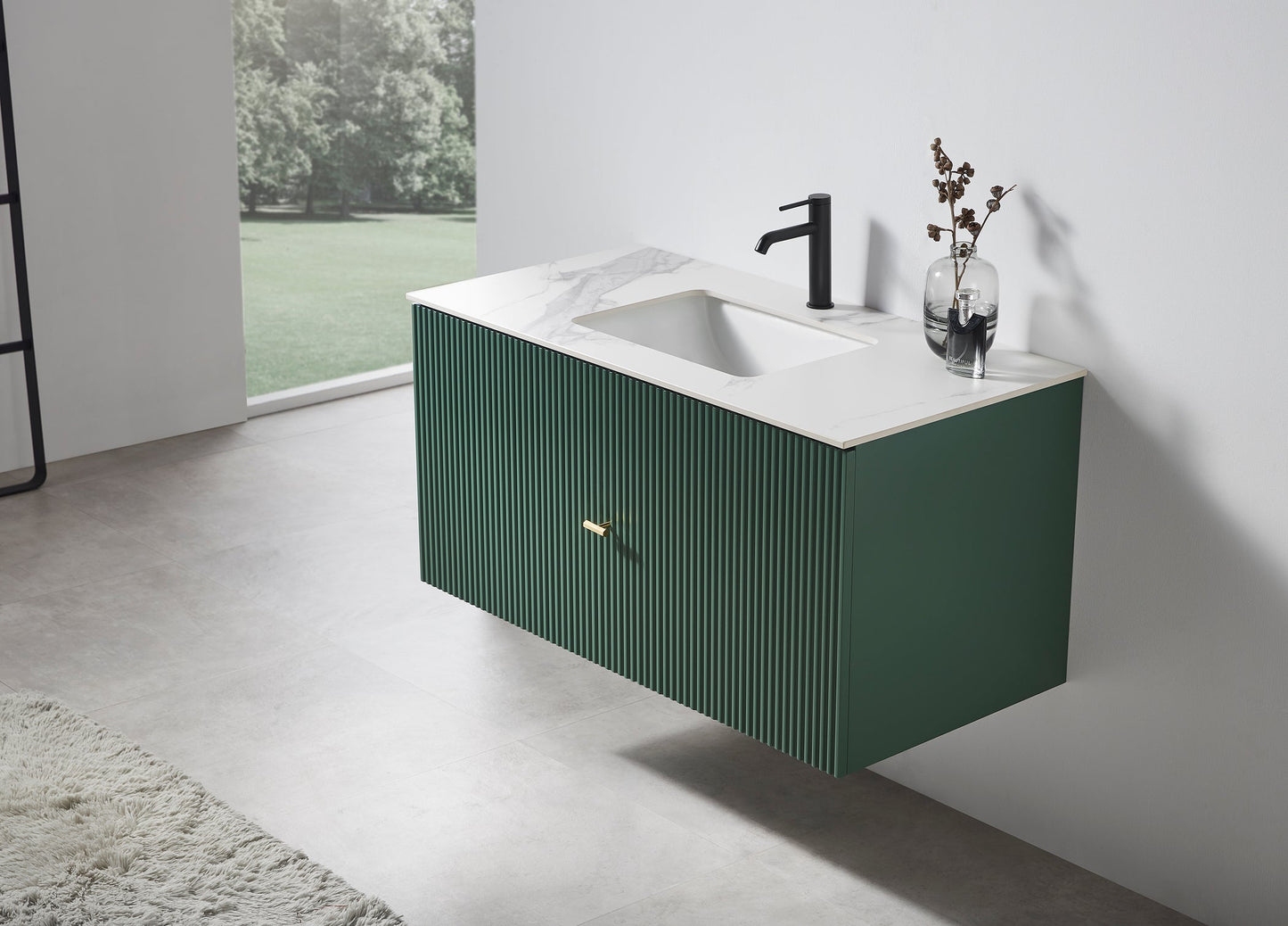 BARCELONA 42” FOREST GREEN WALL MOUNT MODERN BATHROOM VANITY (WHITE COUNTERTOP)