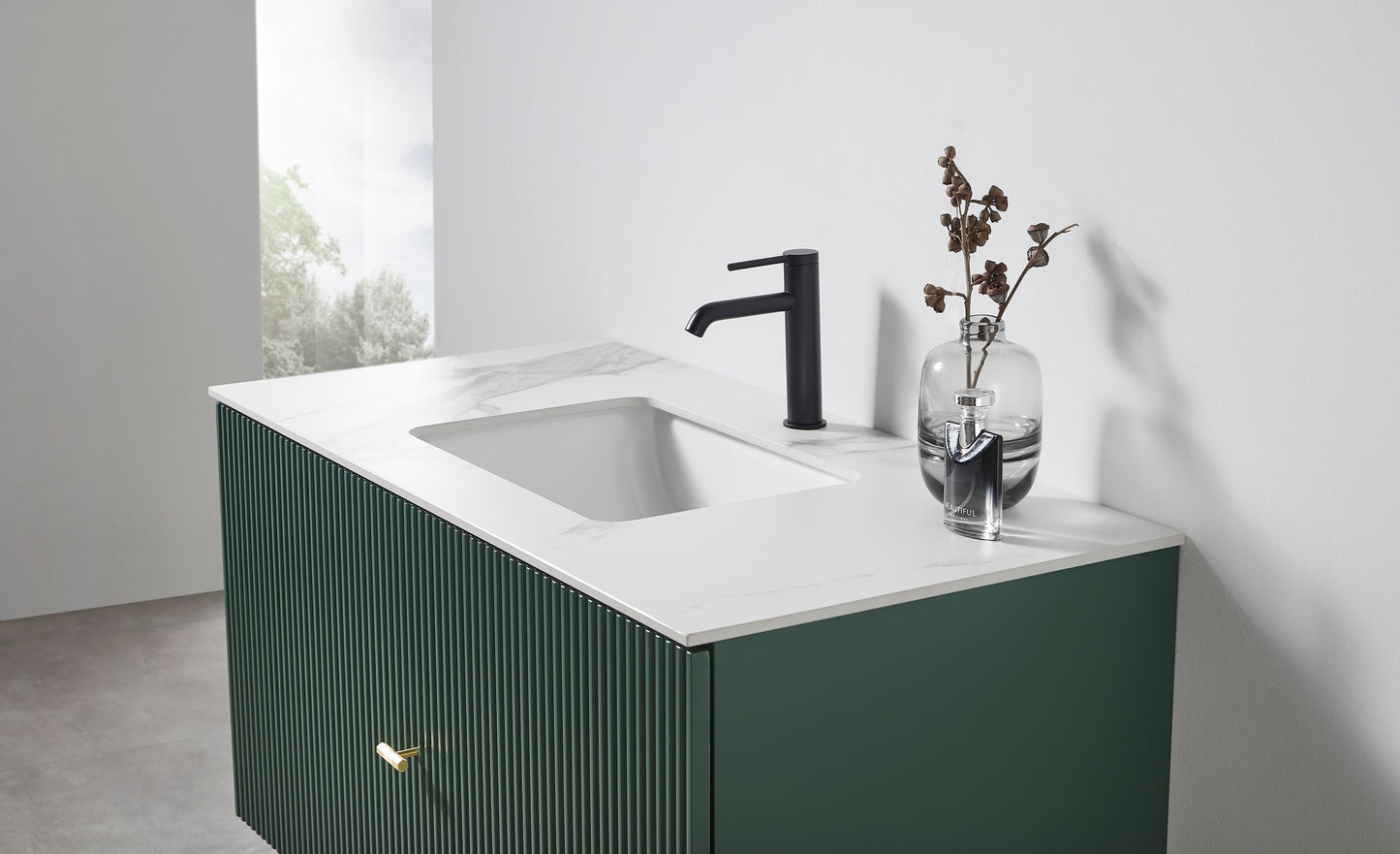 BARCELONA 42” FOREST GREEN WALL MOUNT MODERN BATHROOM VANITY (WHITE COUNTERTOP)