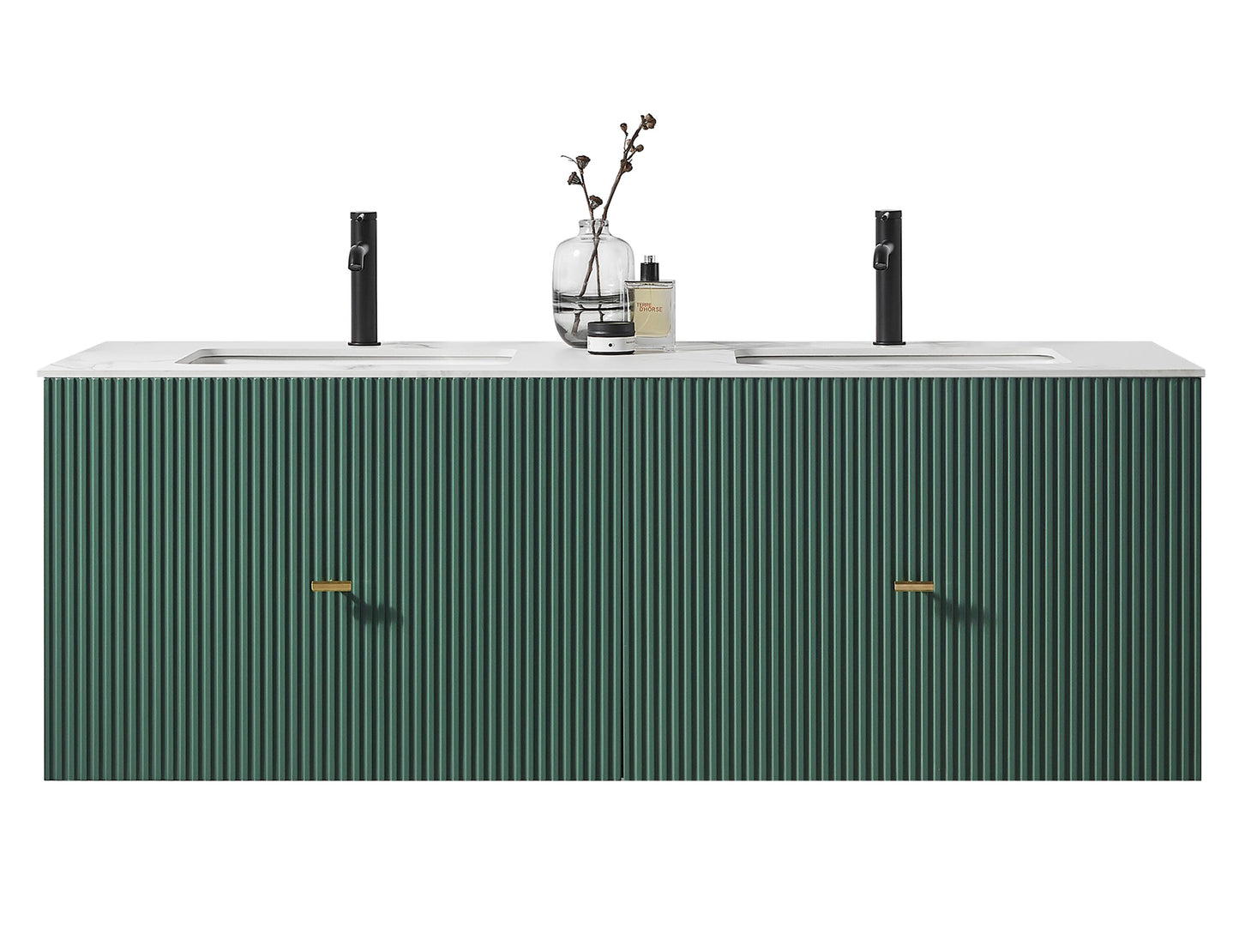 BARCELONA 60” FOREST GREEN WALL MOUNT MODERN BATHROOM VANITY (WHITE COUNTERTOP)