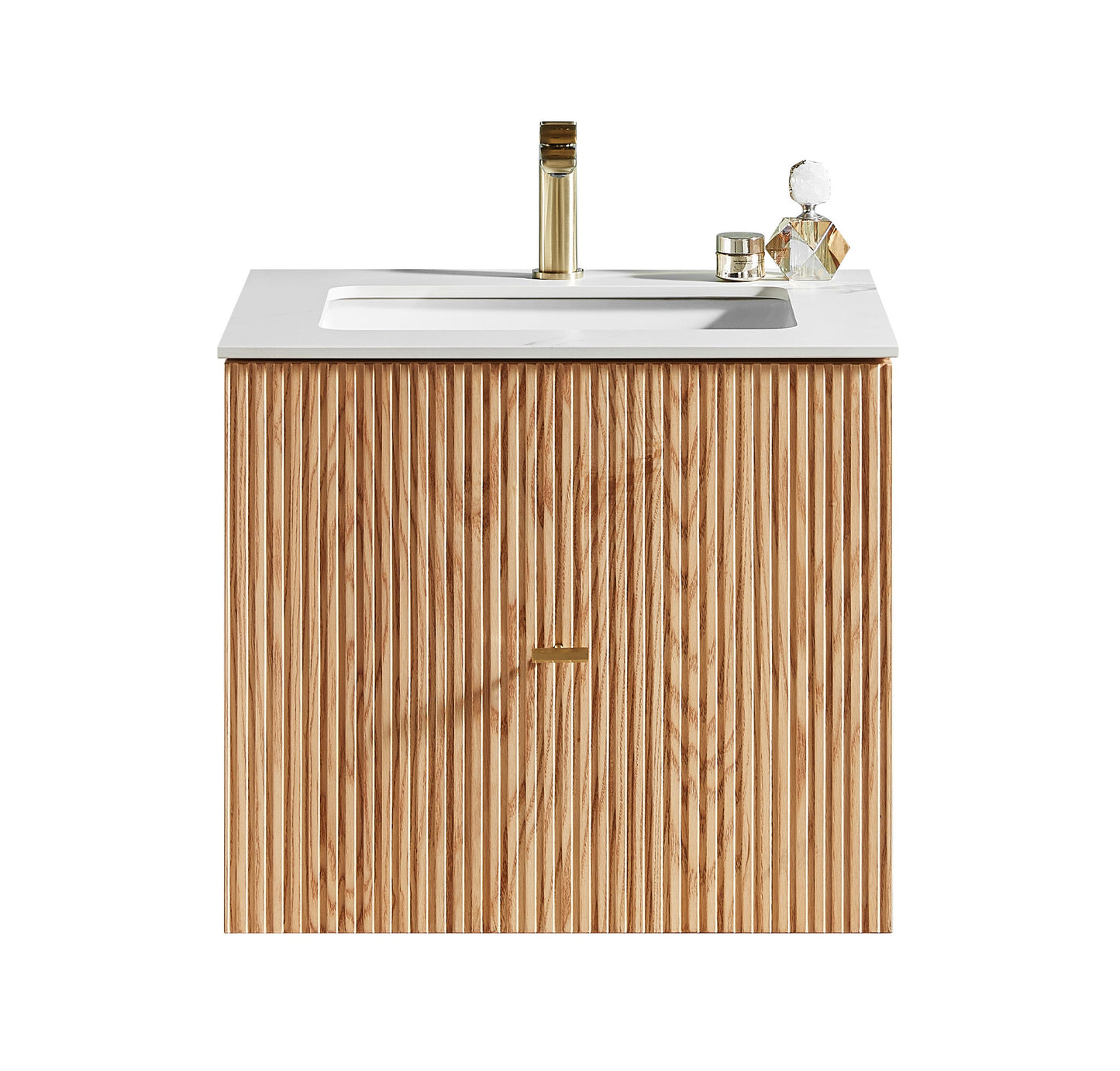 BARCELONA 24” NATURAL OAK WALL MOUNT MODERN BATHROOM VANITY (WHITE COUNTERTOP)