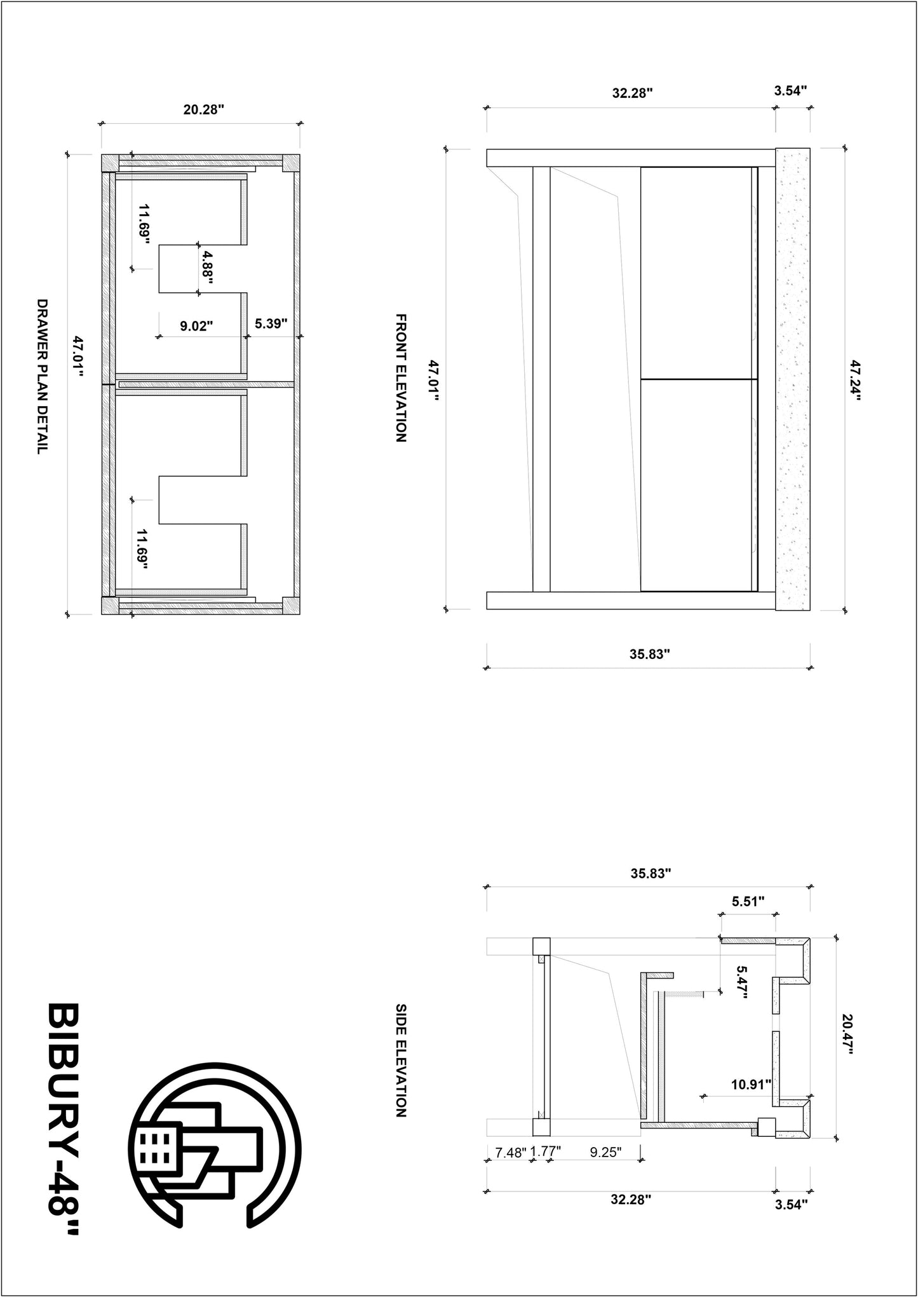 BIBURY 48” WHITEWASH OAK FREESTANDING MODERN BATHROOM VANITY