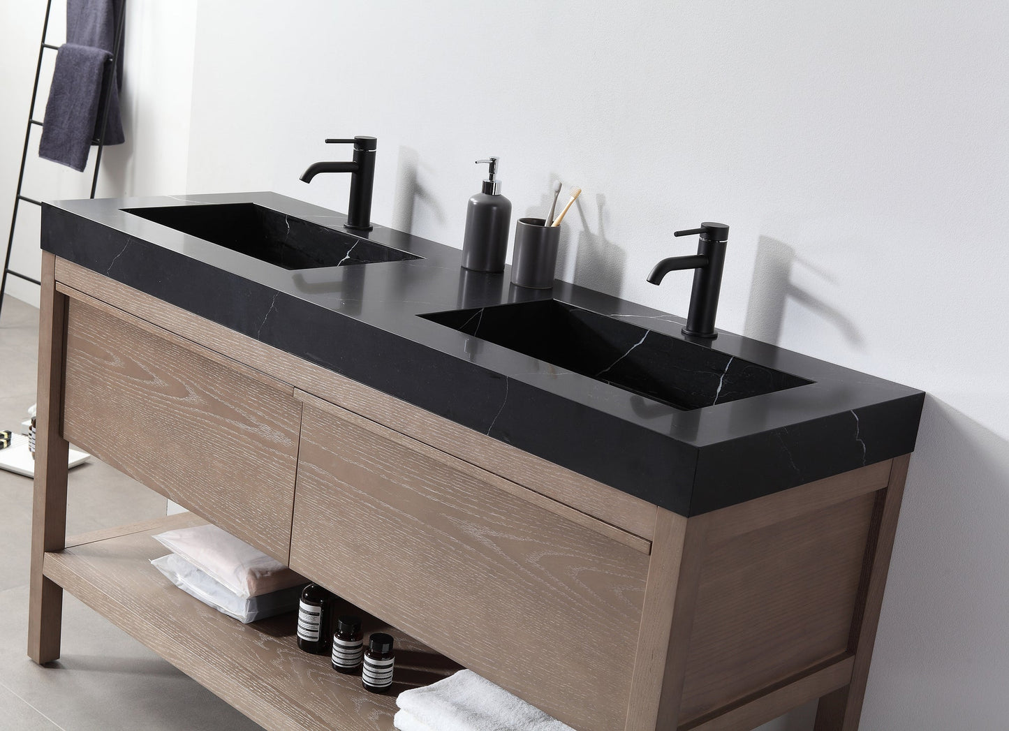 BIBURY 60” CHESTNUT OAK FREESTANDING MODERN BATHROOM VANITY