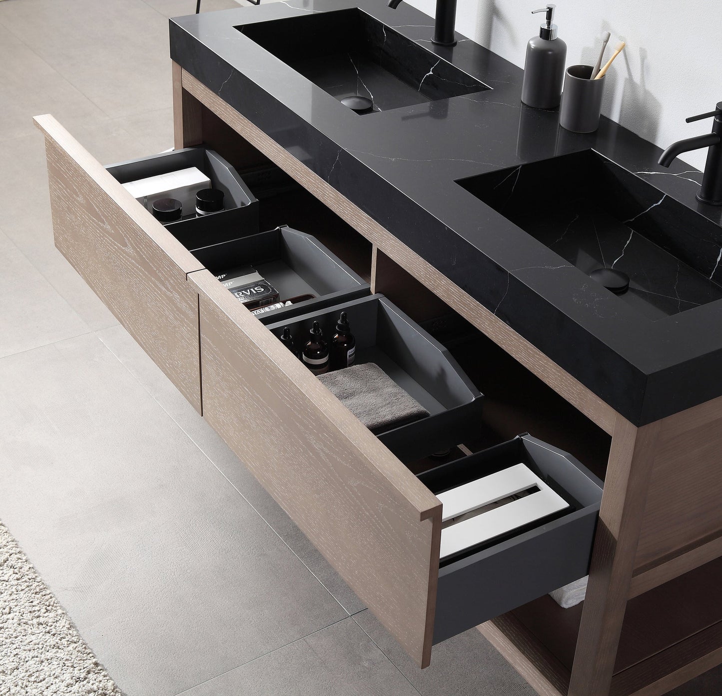 BIBURY 60” CHESTNUT OAK FREESTANDING MODERN BATHROOM VANITY
