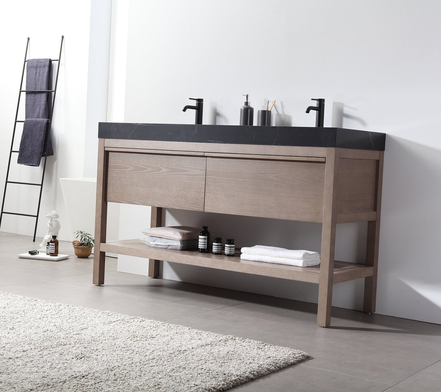 BIBURY 60” CHESTNUT OAK FREESTANDING MODERN BATHROOM VANITY