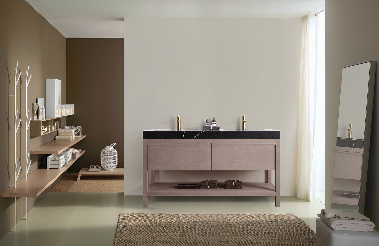 BIBURY 60” CHESTNUT OAK FREESTANDING MODERN BATHROOM VANITY