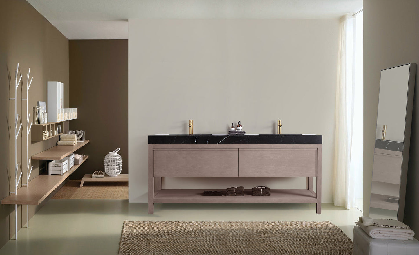BIBURY 72” CHESTNUT OAK FREESTANDING MODERN BATHROOM VANITY