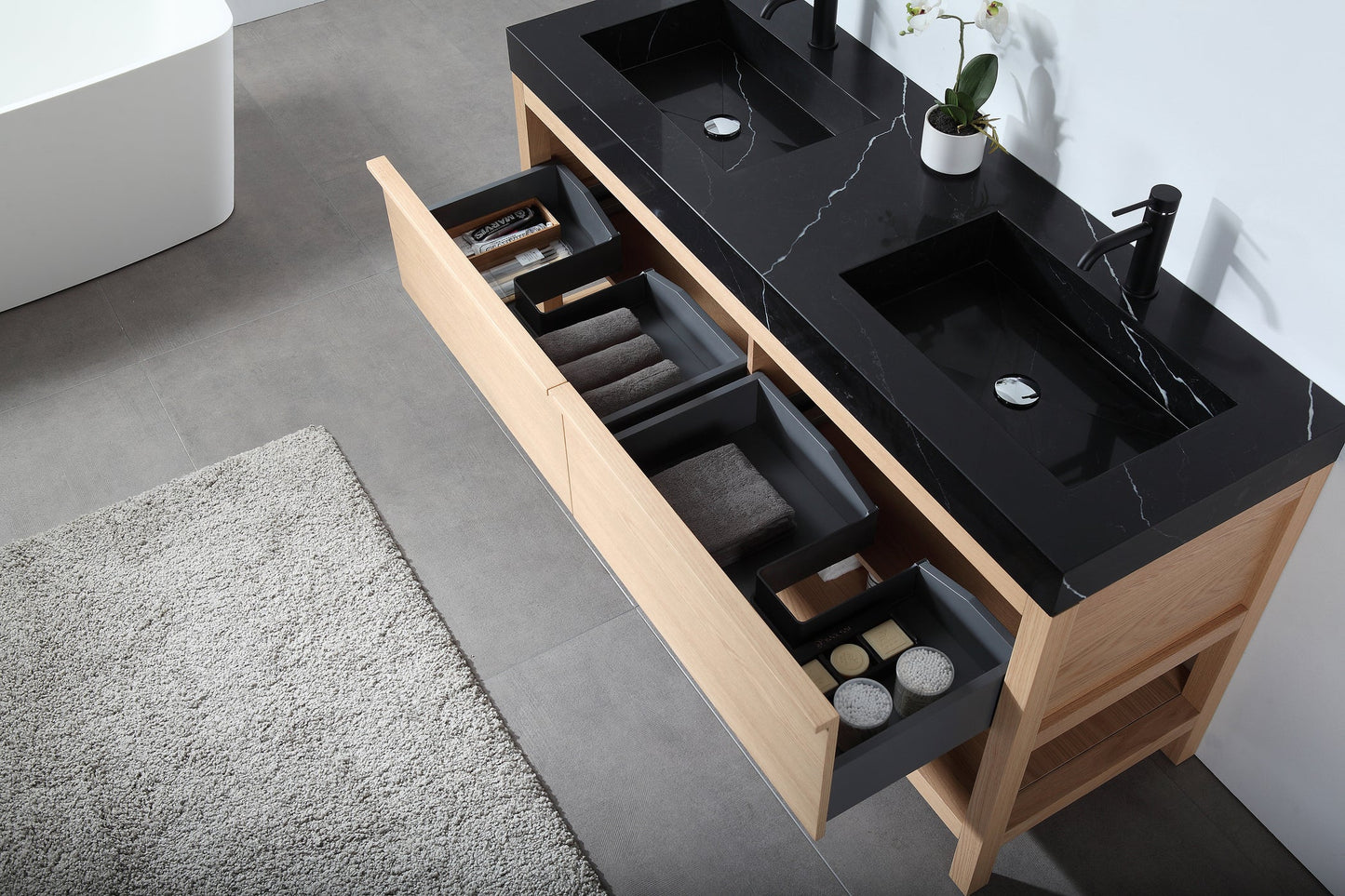 BIBURY 60” WHITEWASH OAK FREESTANDING MODERN BATHROOM VANITY