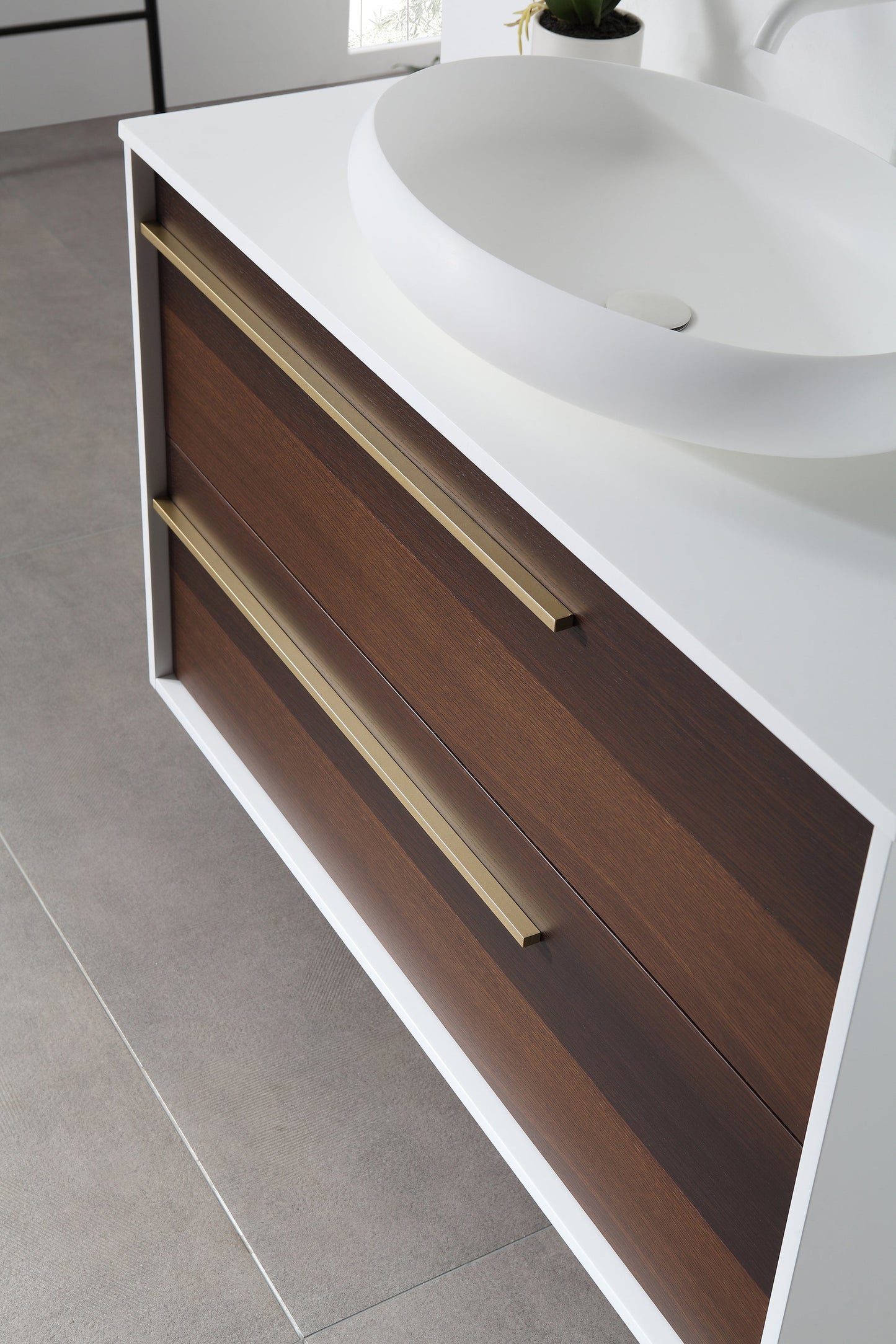 GOREME 42” SMOKE OAK GRAY WALL MOUNT MODERN BATHROOM VANITY