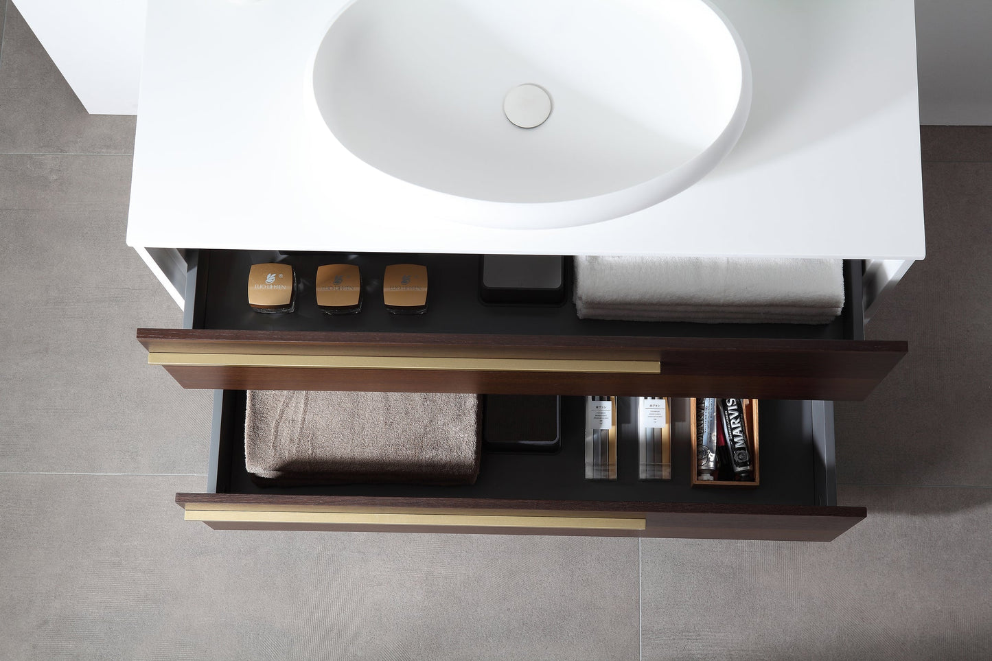 GOREME 42” SMOKE OAK GRAY WALL MOUNT MODERN BATHROOM VANITY