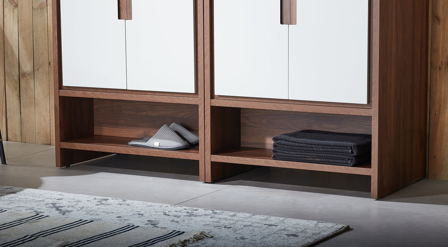 LYON 60” BEIGE/WALNUT MODERN FREESTANDING BATHROOM VANITY (WHITE COUNTERTOP)