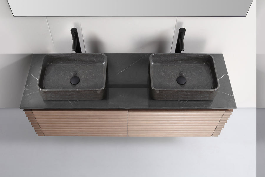 OCALA 60” CHESTNUT WALL MOUNT MODERN BATHROOM VANITY (LEFT SINK/RIGHT SINK/DOUBLE SINK)
