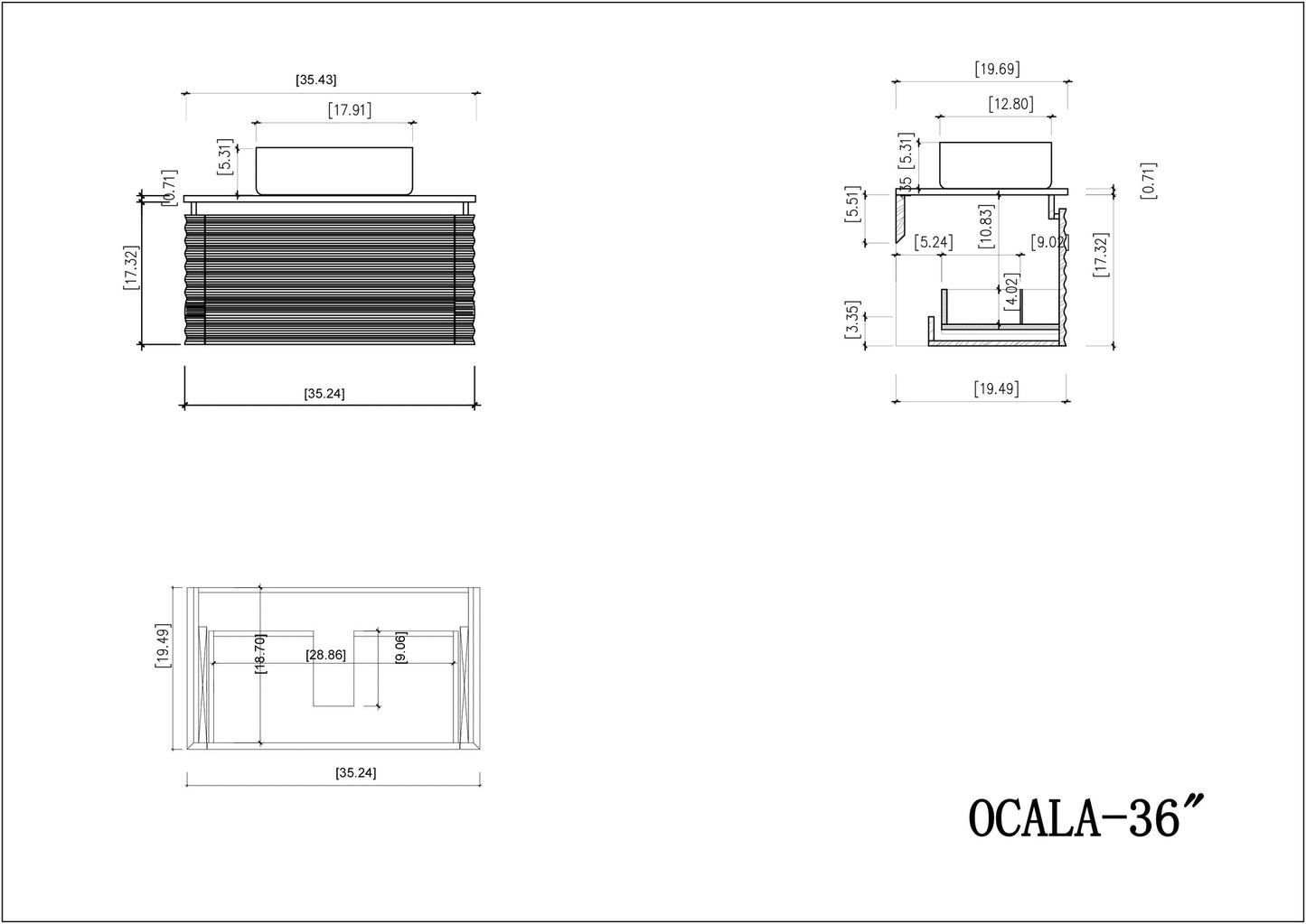 OCALA 36” MAPLE WALL MOUNT MODERN BATHROOM VANITY