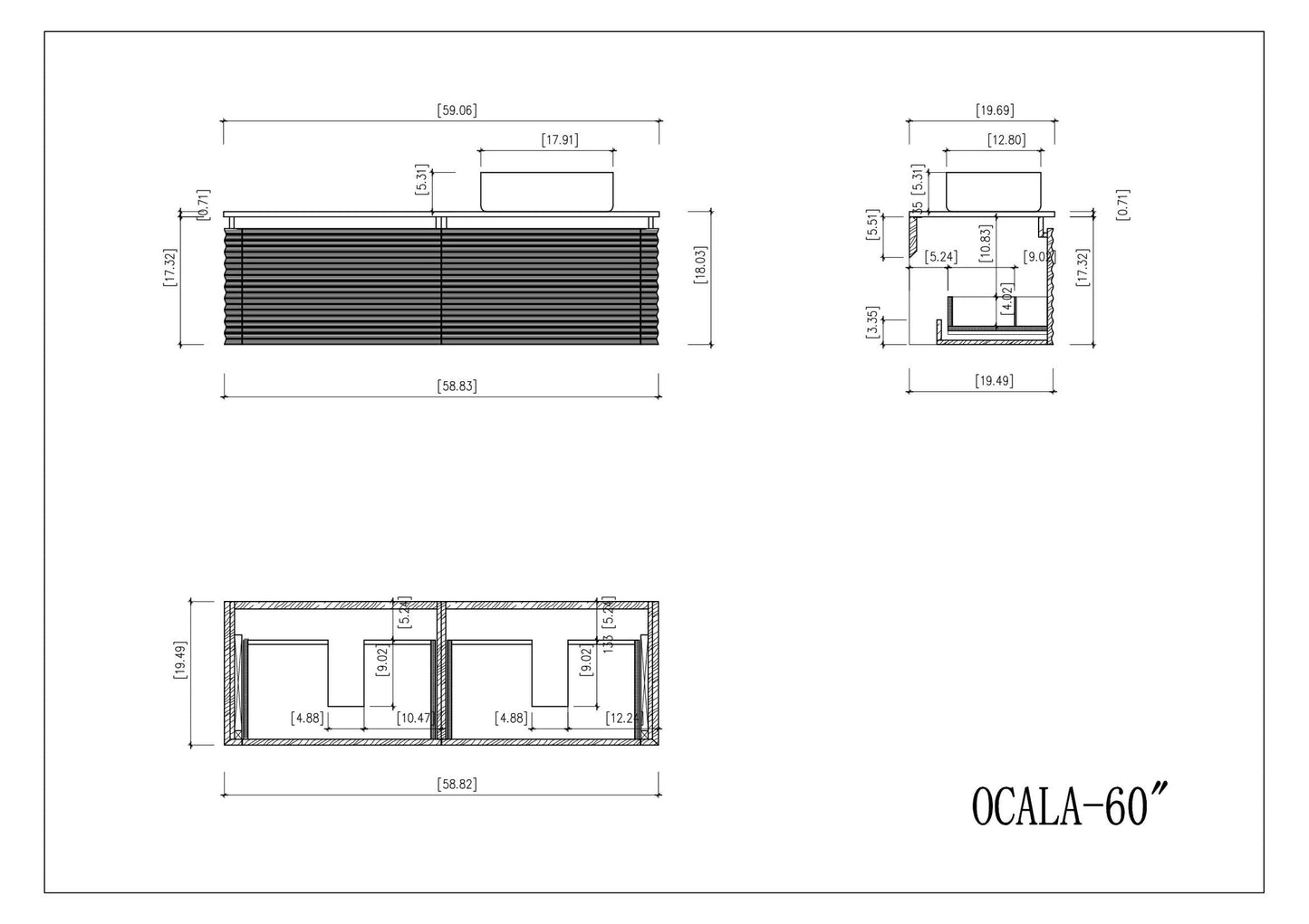 OCALA 60” MAPLE WALL MOUNT MODERN BATHROOM VANITY (LEFT SINK/RIGHT SINK/DOUBLE SINK)